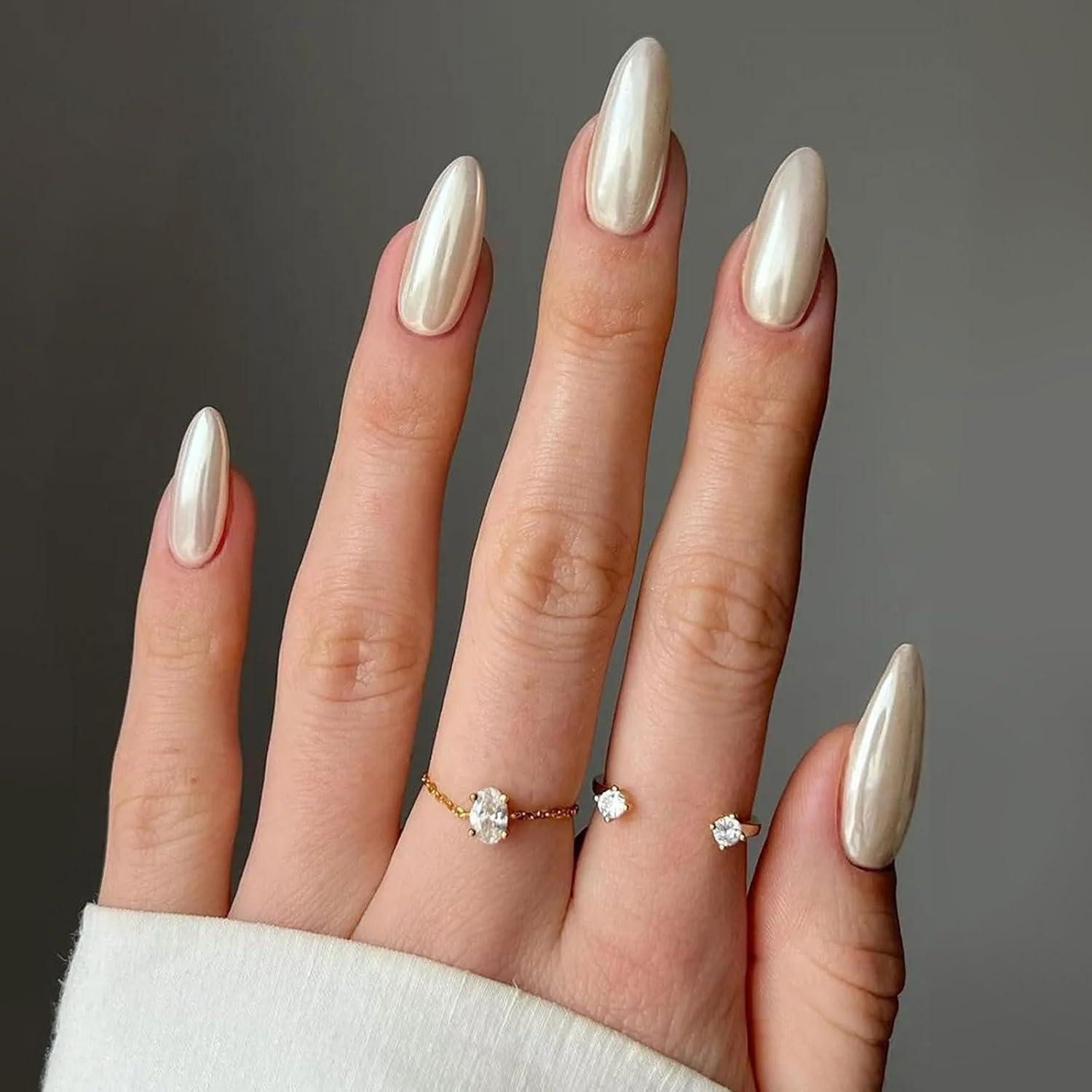 LuxusKollektion Kunstfingernägel Künstlicher Nagel 24er mandelförmig Press-on mittellang Chrom glänzend