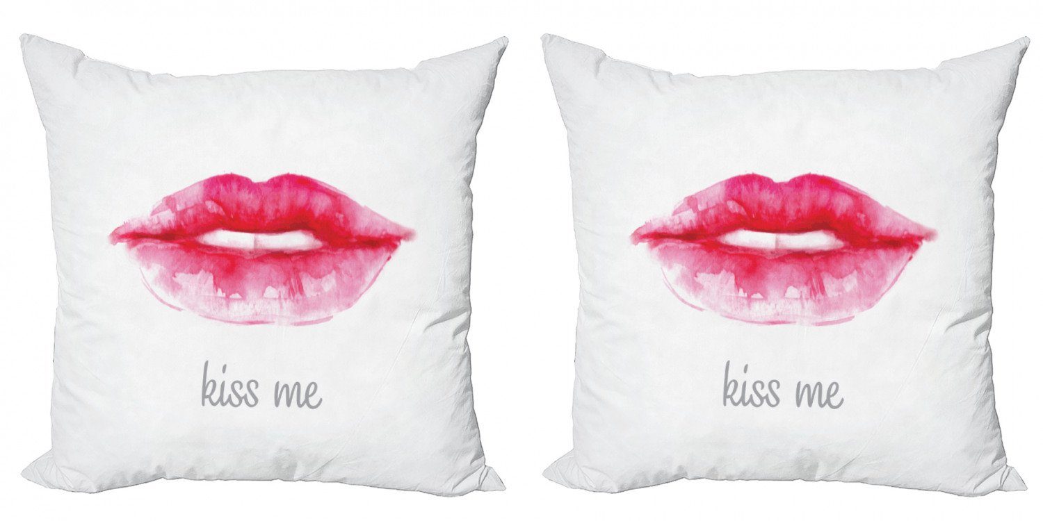 Kissenbezüge Modern Accent Doppelseitiger Digitaldruck, Abakuhaus (2 Stück), Kuss Rosa Lippenstift Kiss Me