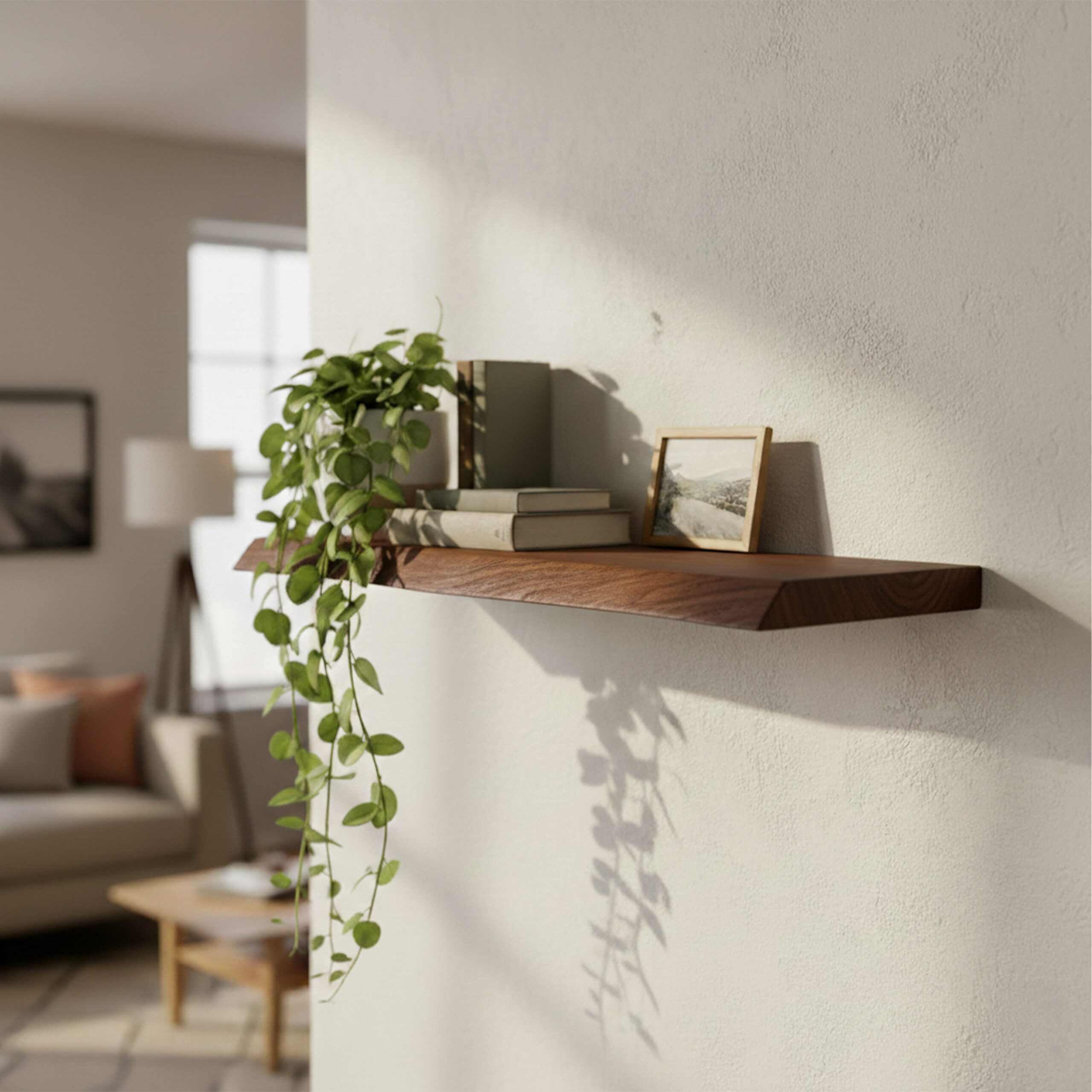 relaxdays Wandregal Massivholz Baumkante, dunkelbraun, 60 cm