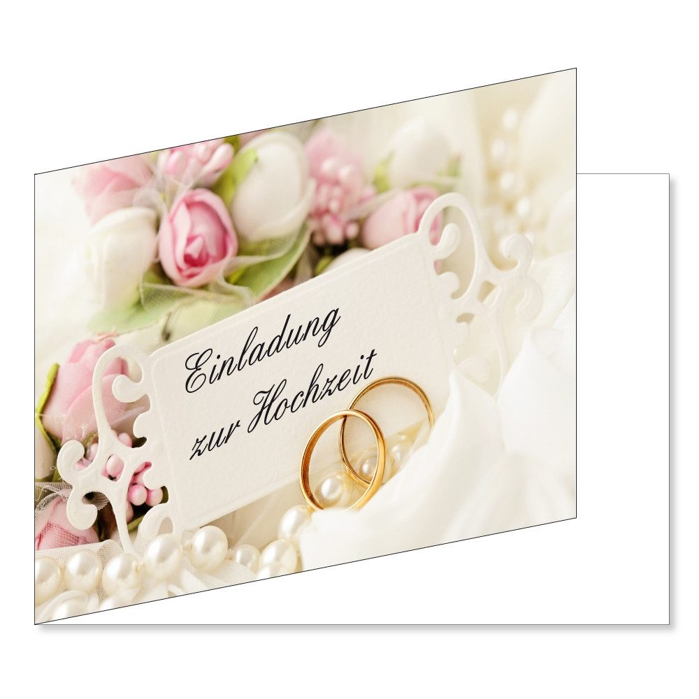 LYSCO Einladungskarten Einladungen zur Hochzeit Kirche Brautpaar Ringe Trauung Feier DIN A6, Liebe Rosen Blumen Brautkleid Hochzeitstorte Ringe Gäste
