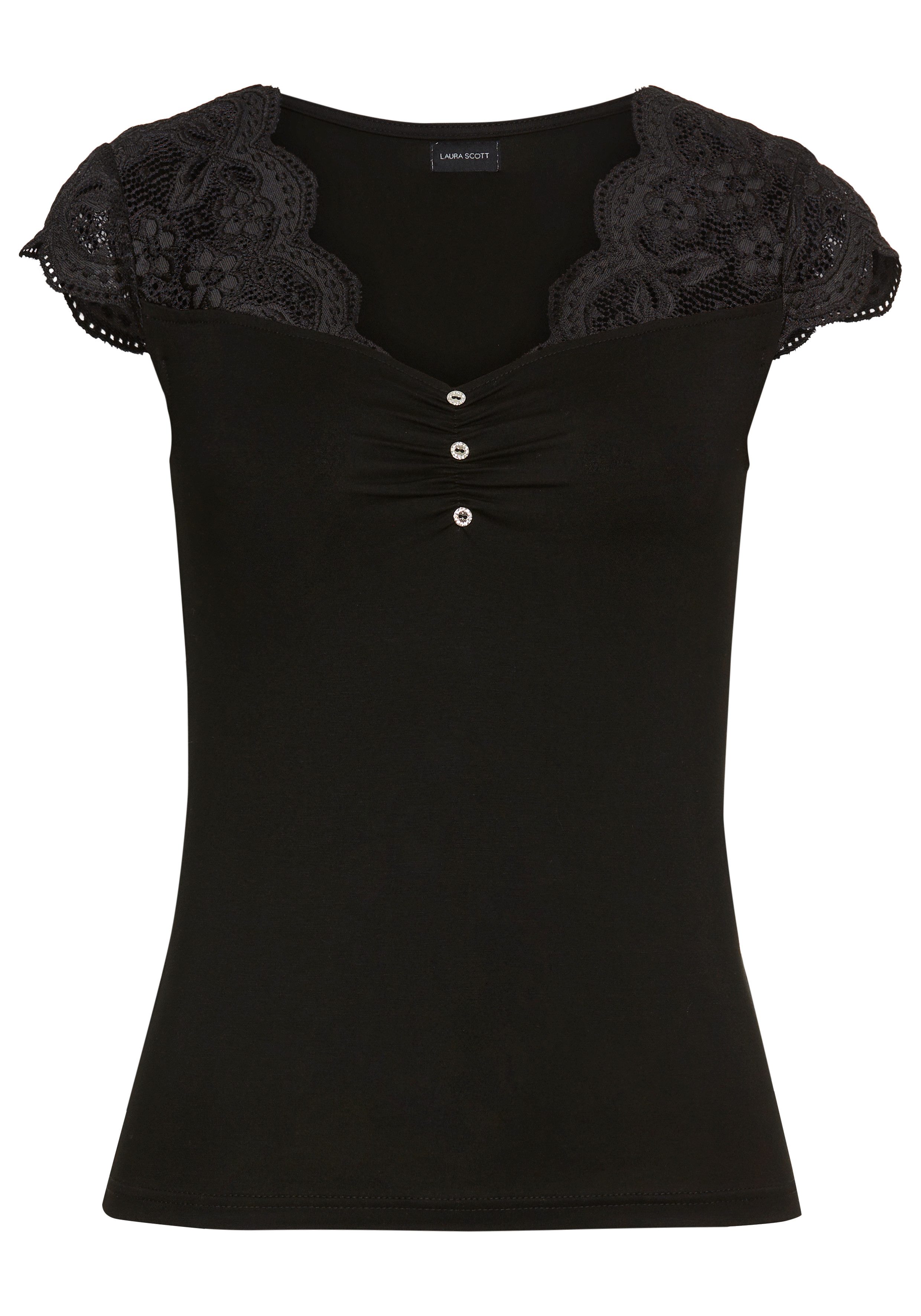Laura Scott Spitzenshirt mit angeschnittenen Ärmeln und Knöpfen