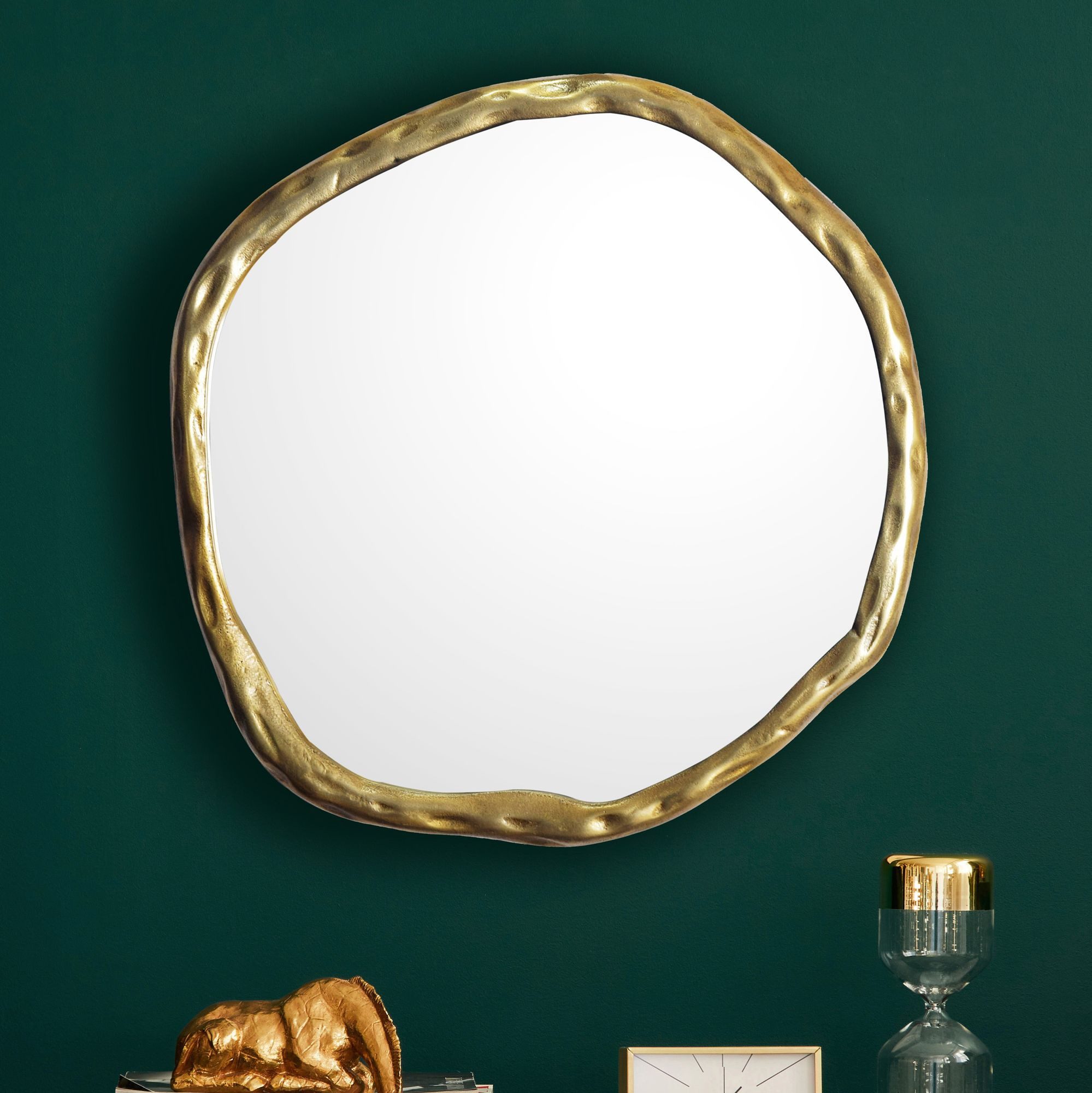 furnicato Spiegel Wandspiegel asymmetrisch 60x60 cm Goldfarben (1-St), Handgefertigtes Design-Glas mit strukturierter Optik für den Flur