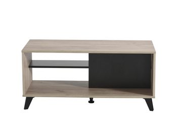 möbelando Couchtisch Uzice, Moderner Couchtisch aus melaminbeschichteter Spanplatte in Grey Oak Nachbildung, Absetzungen in Schwarz mit 1 Ablageboden. Breite 101 cm, Höhe 47 cm, Tiefe 50 cm