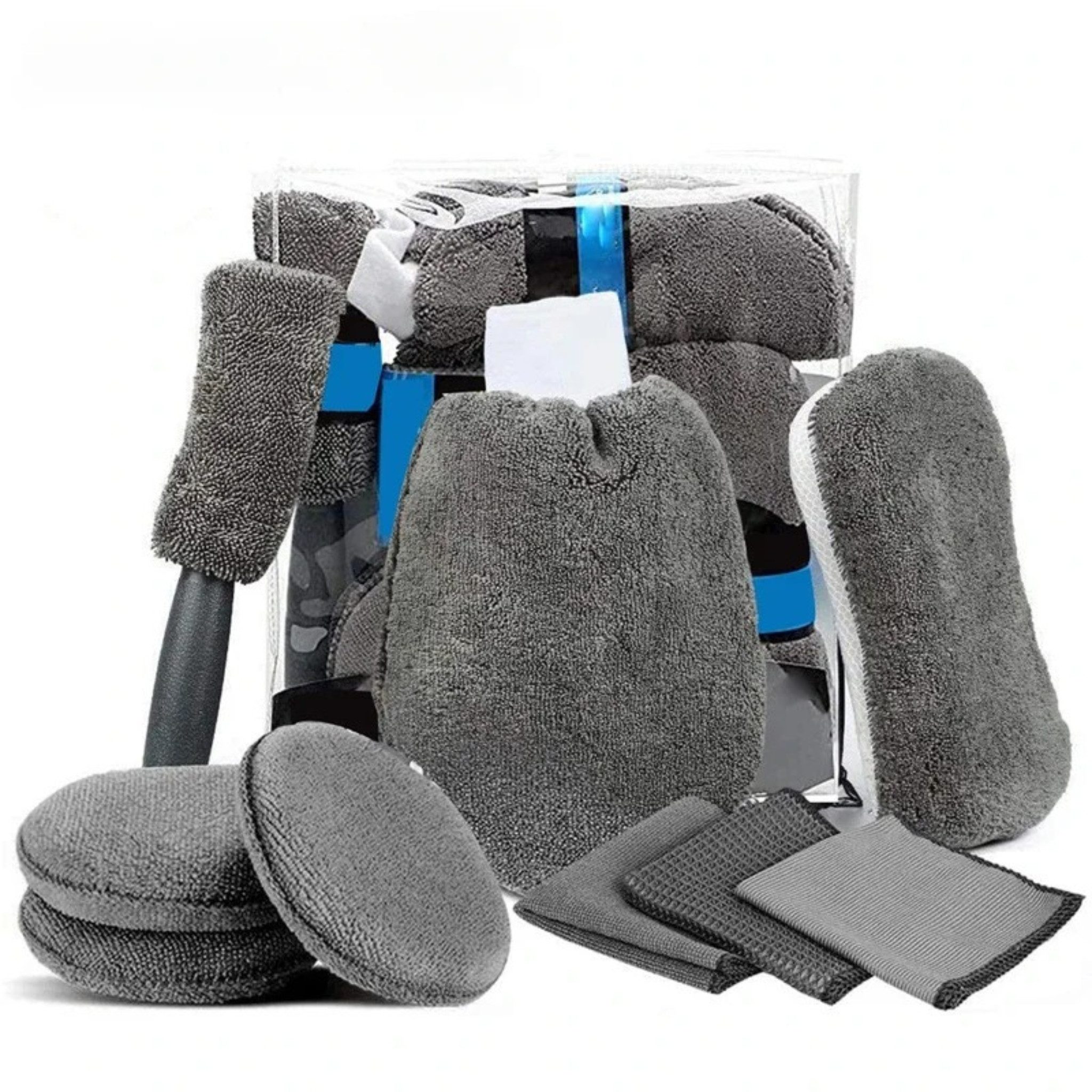 HS.SUPPLY Waschhandschuh Autopflege Set, Auto Waschset, Detailing Set für die Fahrzeugpflege, (Komplett Set), 9 teiliges Fahrzeugpflege-Set, Start in die Fahrzeugpflege