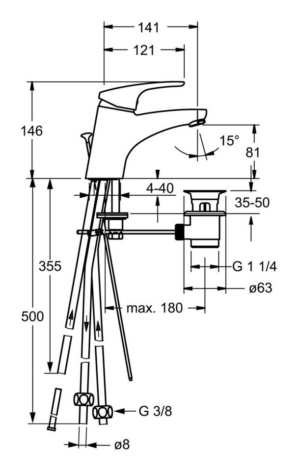Thumbnail - HANSA Waschtischarmatur Hansamix Einhand-Einlochbatterie für offene Heißwasserbereiter Ausladung 141 mm