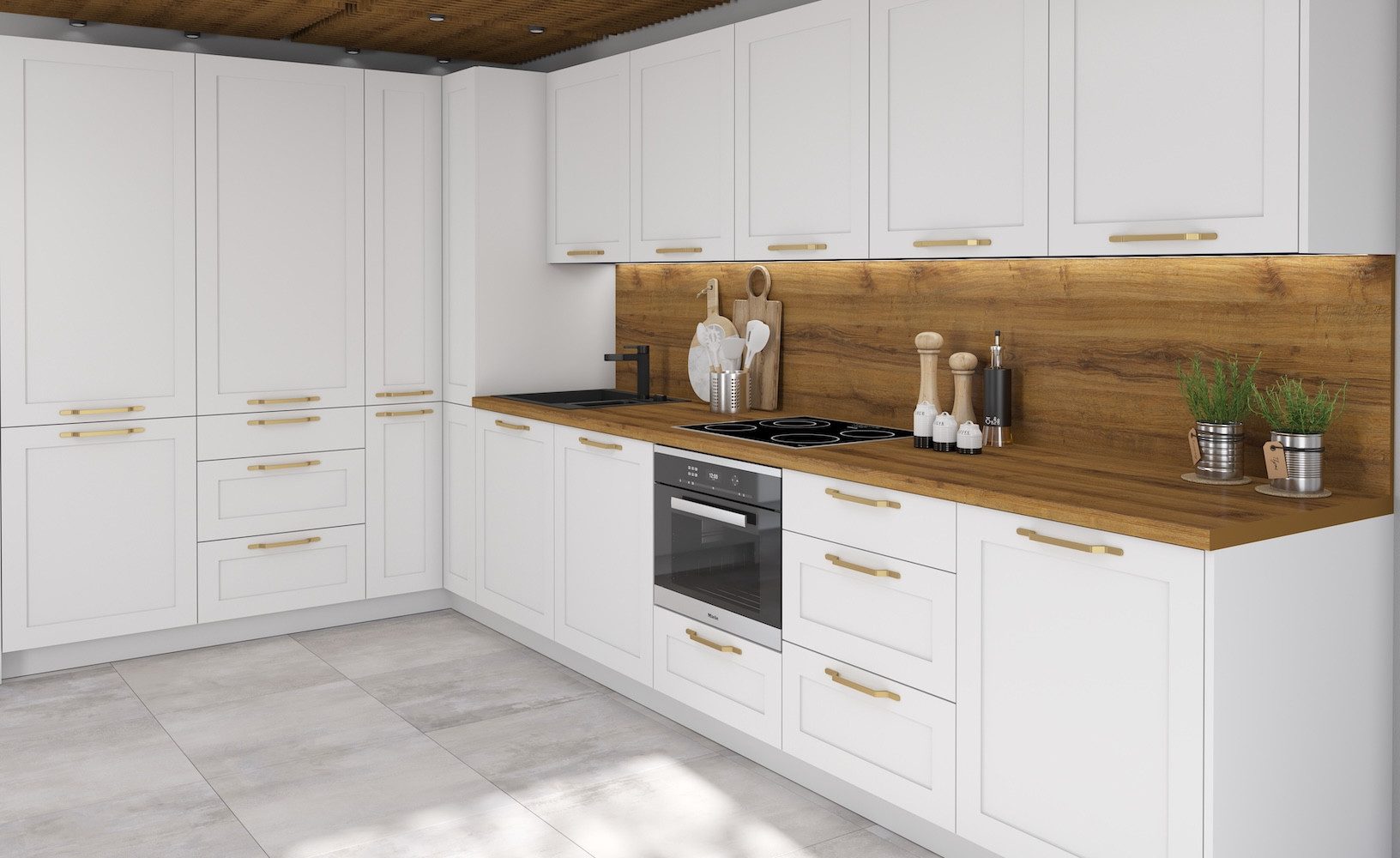 Feldmann-Wohnen Küchenzeile Oslo, (Oslo), 212x392x207cm weiß / weiß matt, REJS Vollauszug, Soft-Close-Funktion