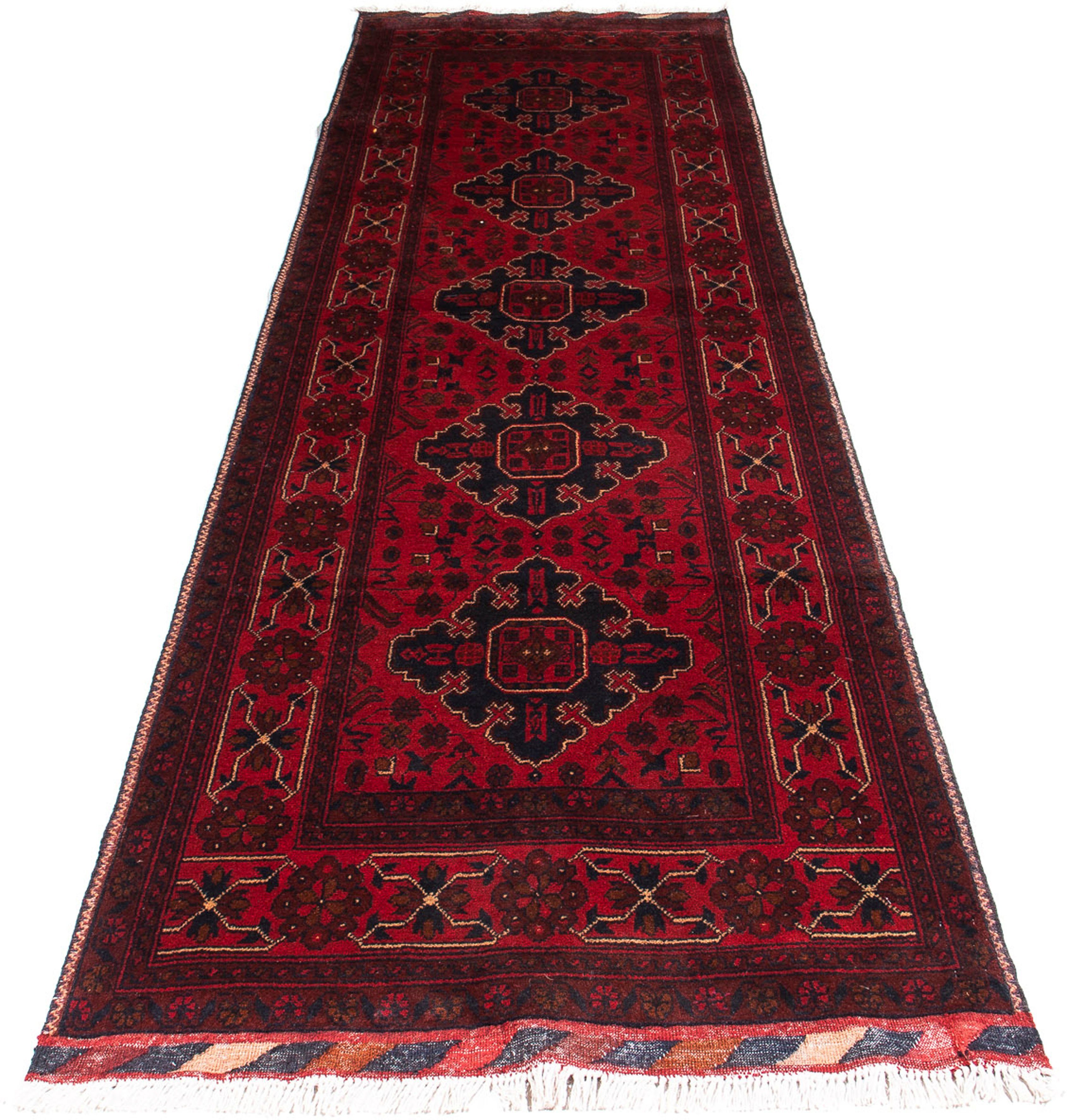 Orientteppich Afghan - Kunduz - 299 x 81 cm - dunkelrot, morgenland, rechteckig, Höhe: 7 mm, Wohnzimmer, Handgeknüpft, Einzelstück mit Zertifikat