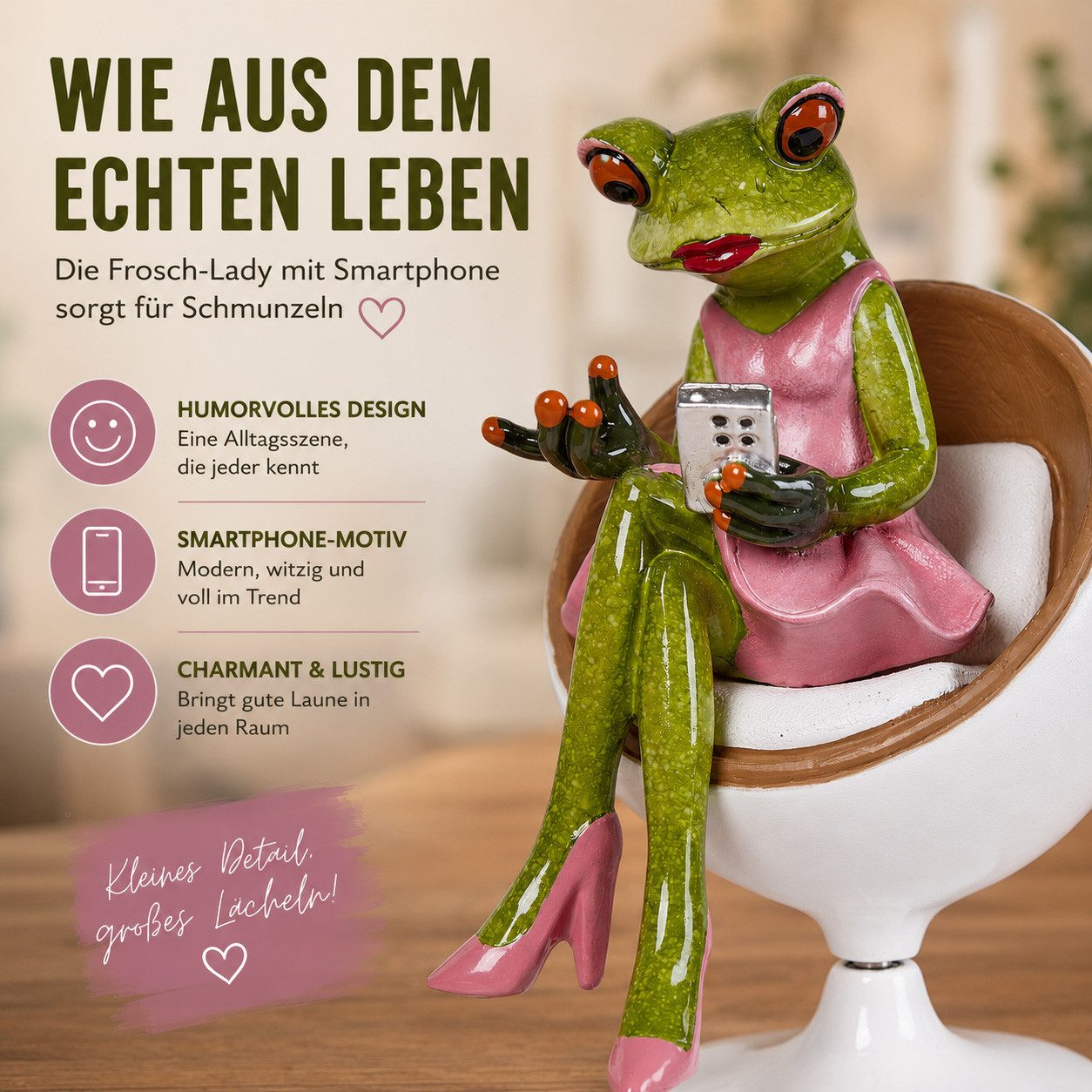 formano Sammelfigur Frosch-Lady mit Handy im Drehsessel 15 cm handbemalte Dekofigur – Bild 3 von 5