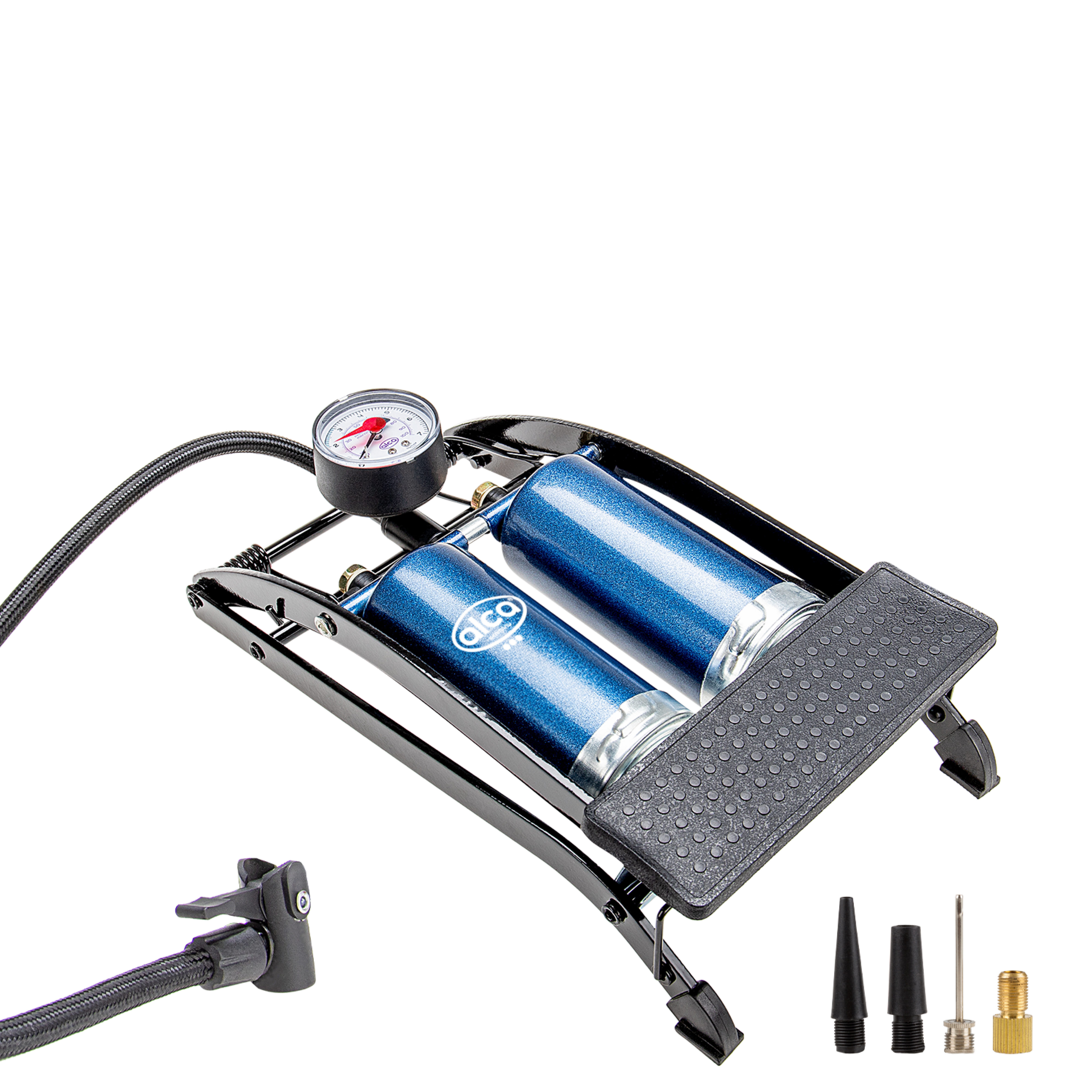 alca Luftpumpe 2-Zylinder Hochleistungs-Fußpumpe + Manometer (1-tlg)