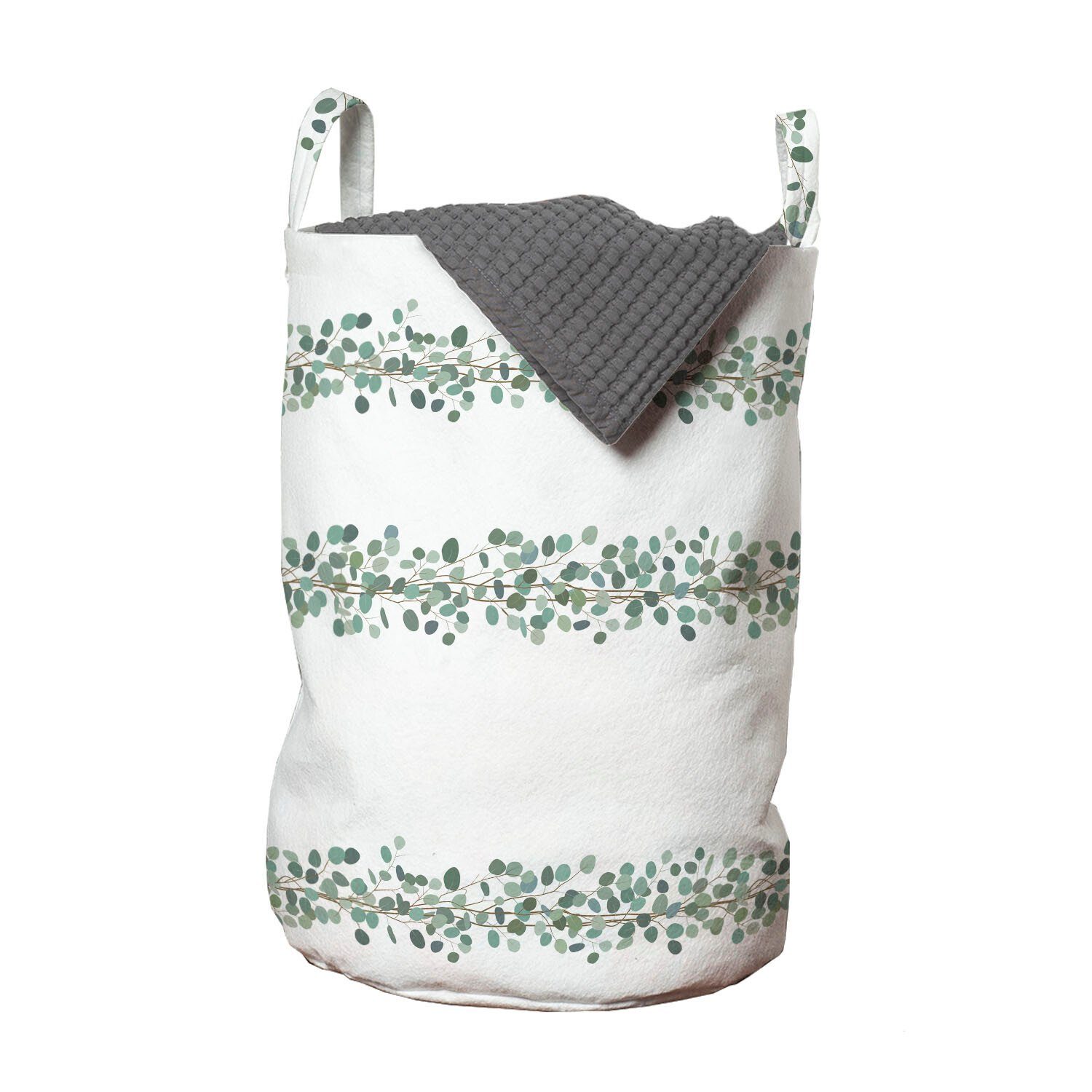Abakuhaus Wäschesäckchen Wäschekorb mit Griffen Kordelzugverschluss für Waschsalons, Eukalyptus Horizontale Garten Blätter