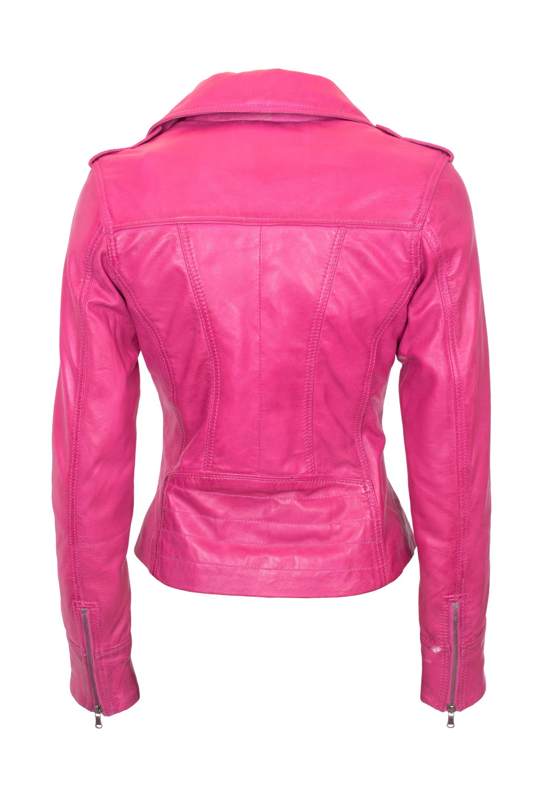 Lederjacke Damen pink Lolus mit Lederjacke Kurze shocking Reverskragen Biker Mariah