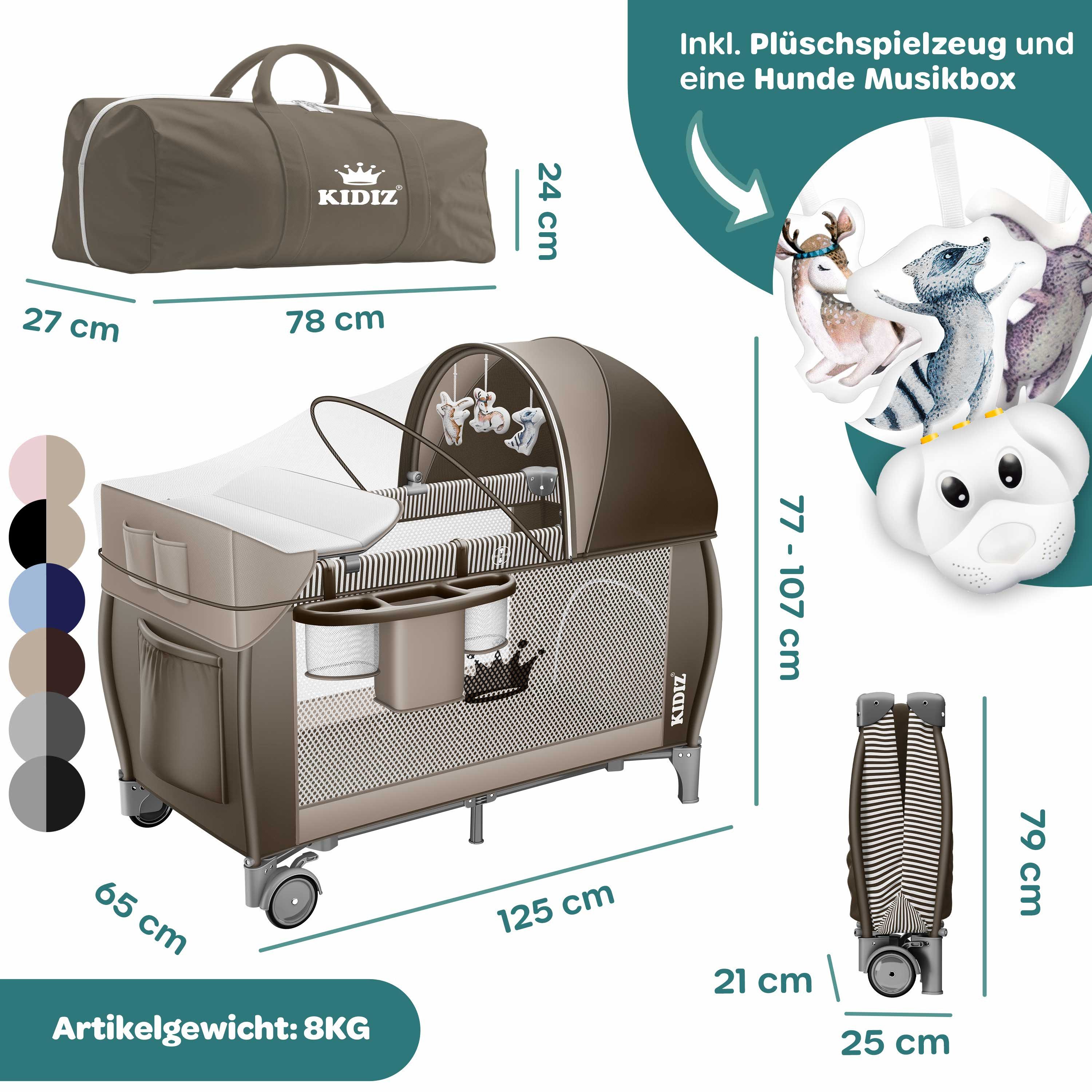 KIDIZ Baby-Reisebett, Babybett Kombi Set mit Matratze & Wickelauflage ab Geburt bis 15 kg