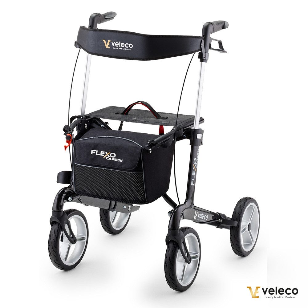 Veleco Rollator Veleco FLEXO CARBON - Ultraleicht und Modern - mit Sitz - Faltbar