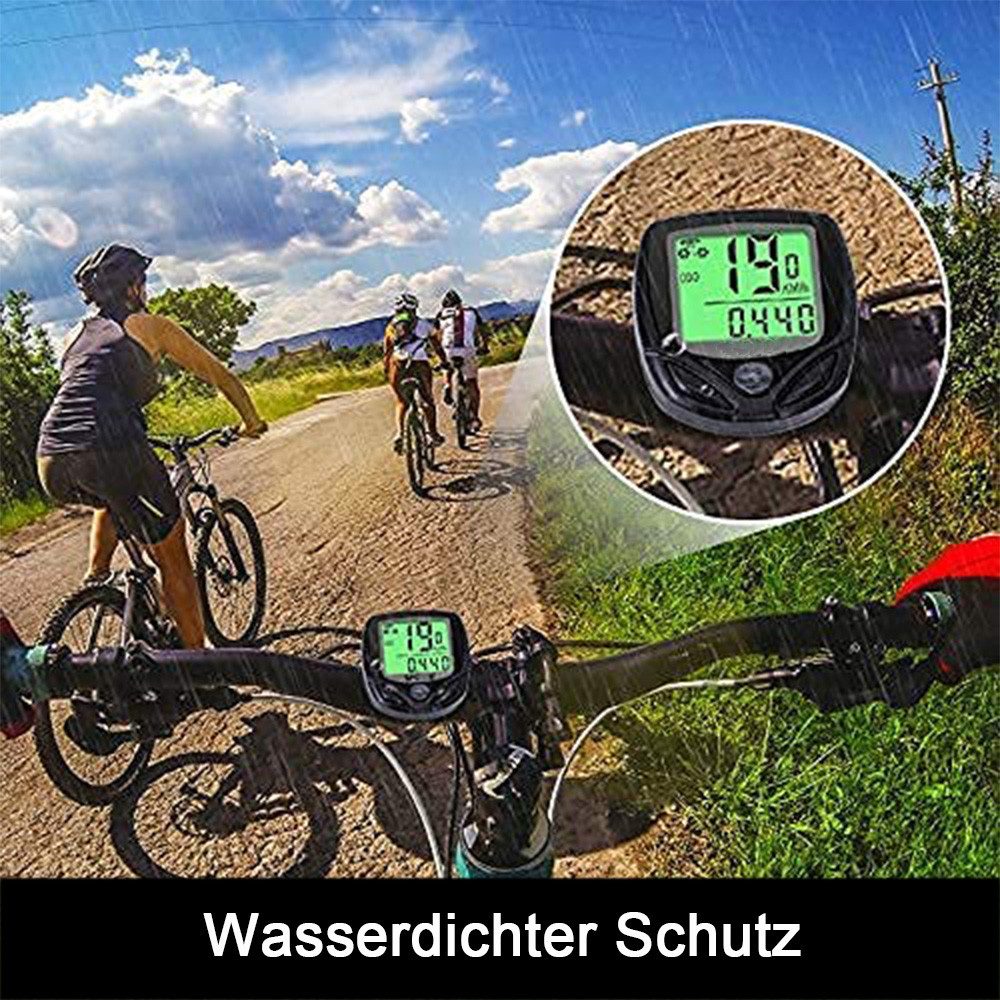 TUWENA Fahrradcomputer Wasserdichter kabelloser Fahrradcomputer mit LCD-Display, Automatisches Aufwachen, Nachtlicht