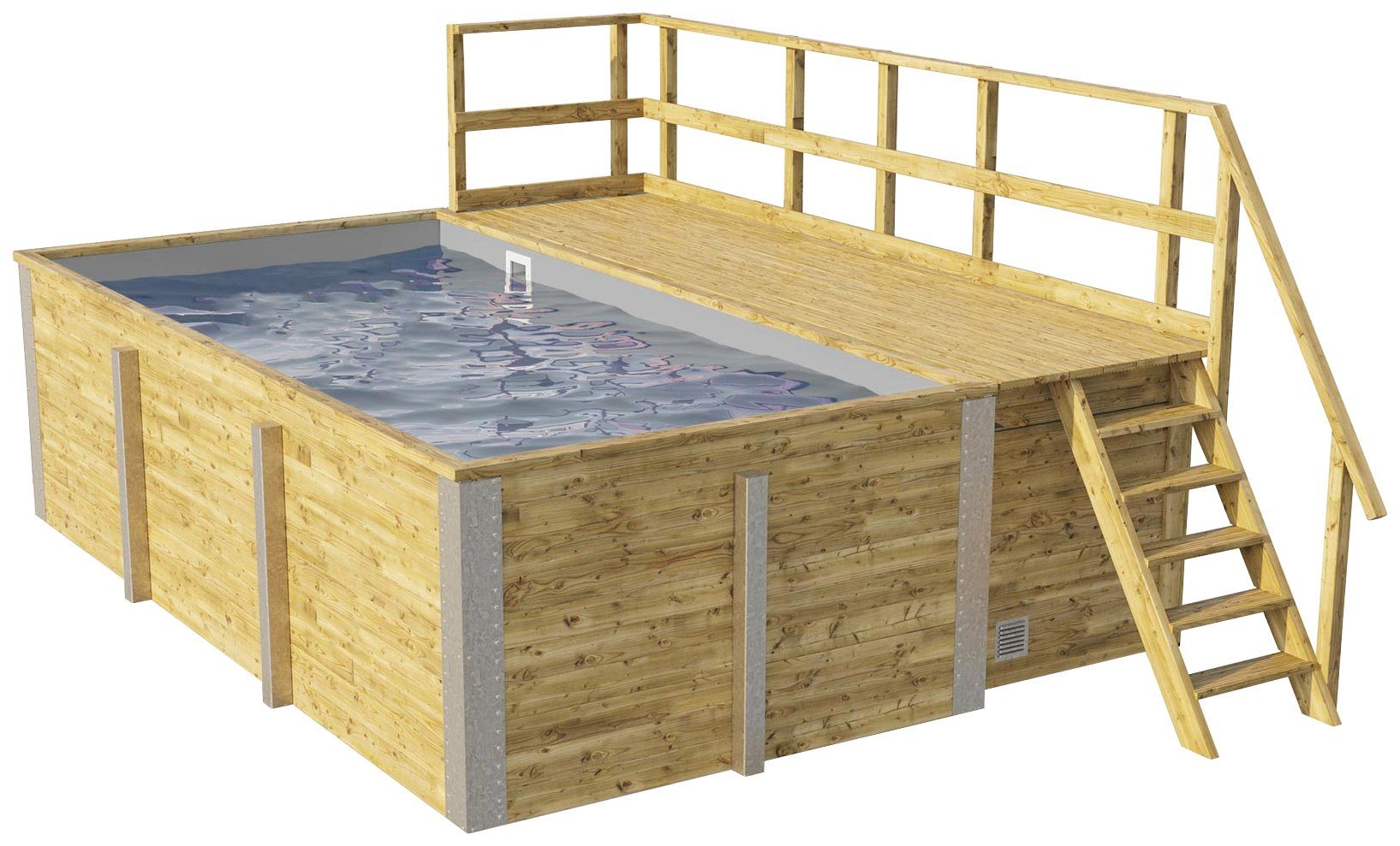 weka Rechteckpool 595 Gr. 1 mit Sonnendeck und Technikraum (Set, 10-tlg), BxLxH: 309x416x116 cm