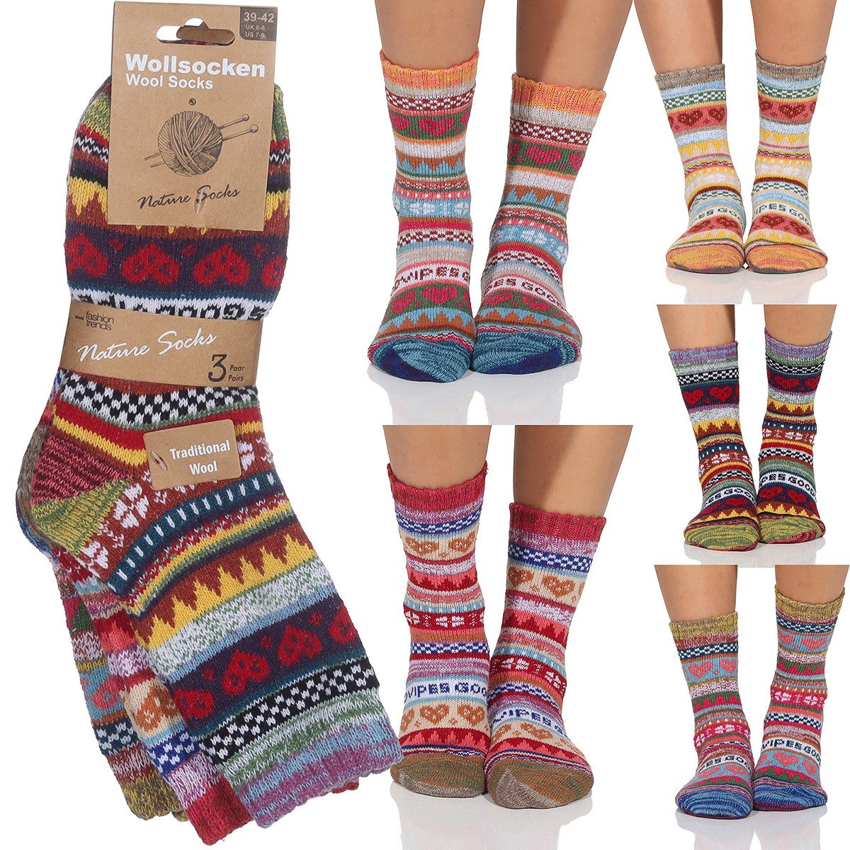 simaranda Norwegersocken Damen Socken 166 35-38 Bunt gemischt 3 Paar