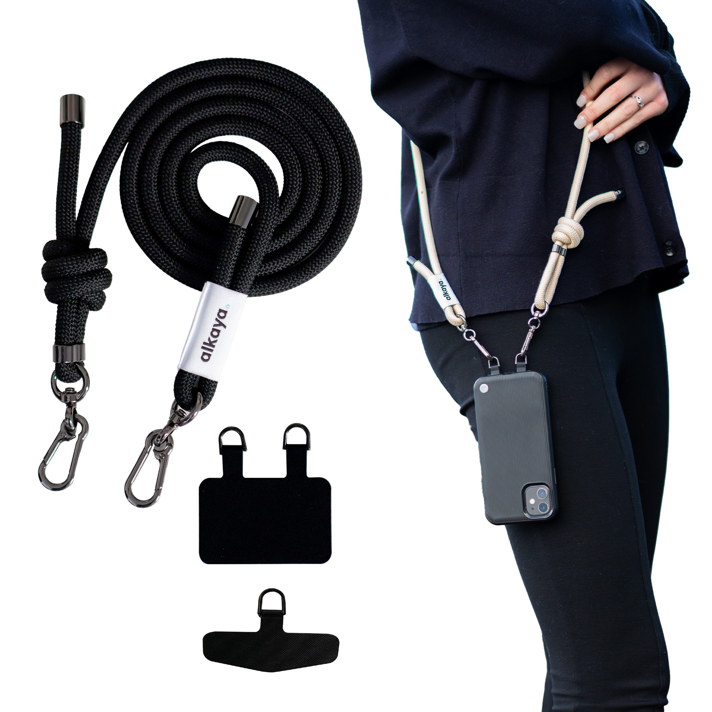 alkaya. Handykette A Strap Handykette zum Umhängen - verstellbar, in schwarz