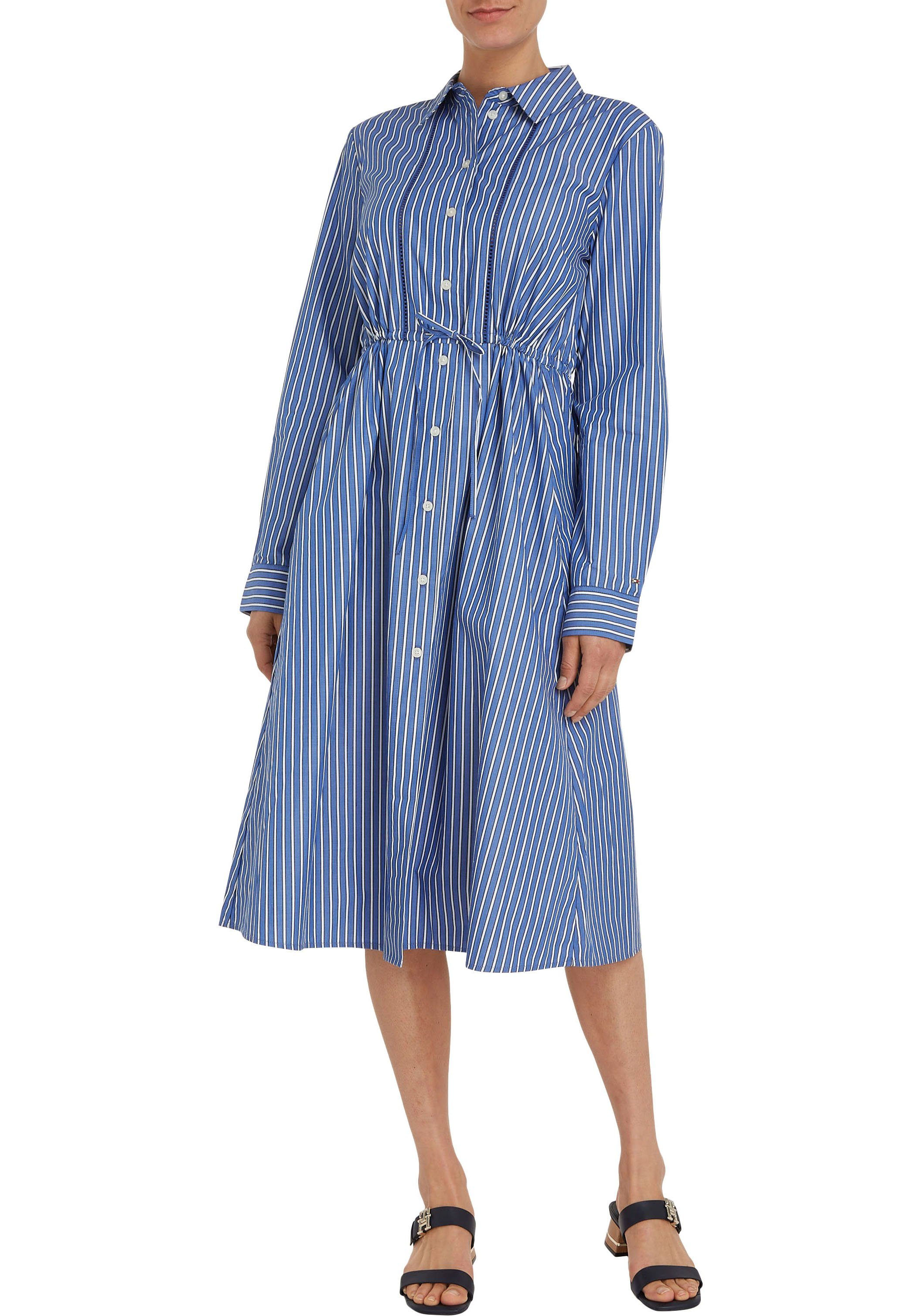 Tommy Hilfiger Blusenkleid ORG CO süßen SHIRT-DRESS Stp/ Desert Nola Sky (dunkelblau) STRIPE mit MIDI Lochstickerei-Bändern