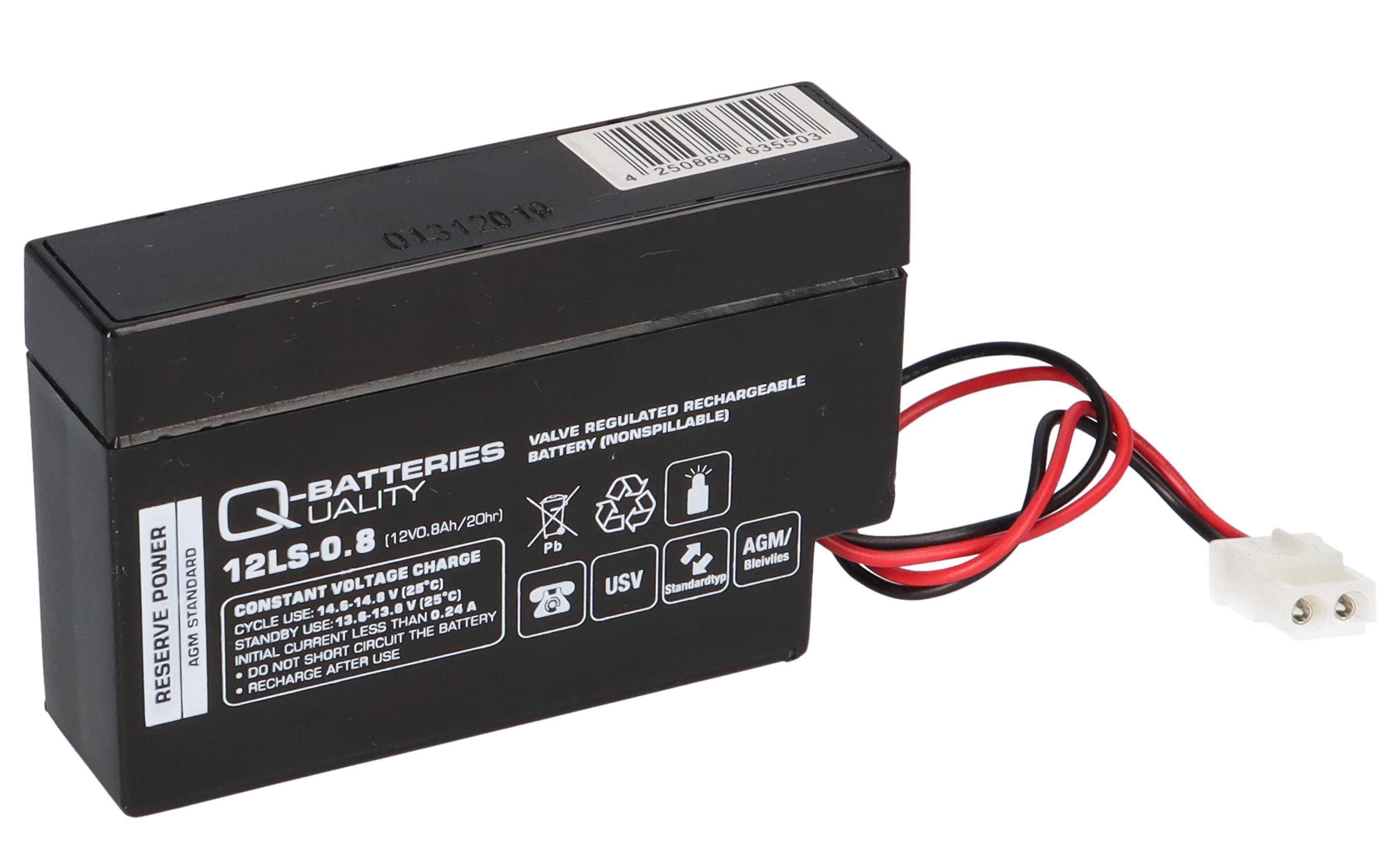 Q-Batteries Q-Batteries 12LS-0.8 12V 0,8Ah AGM Blei-Vlies Akku mit AMP-Stecker Bleiakkus