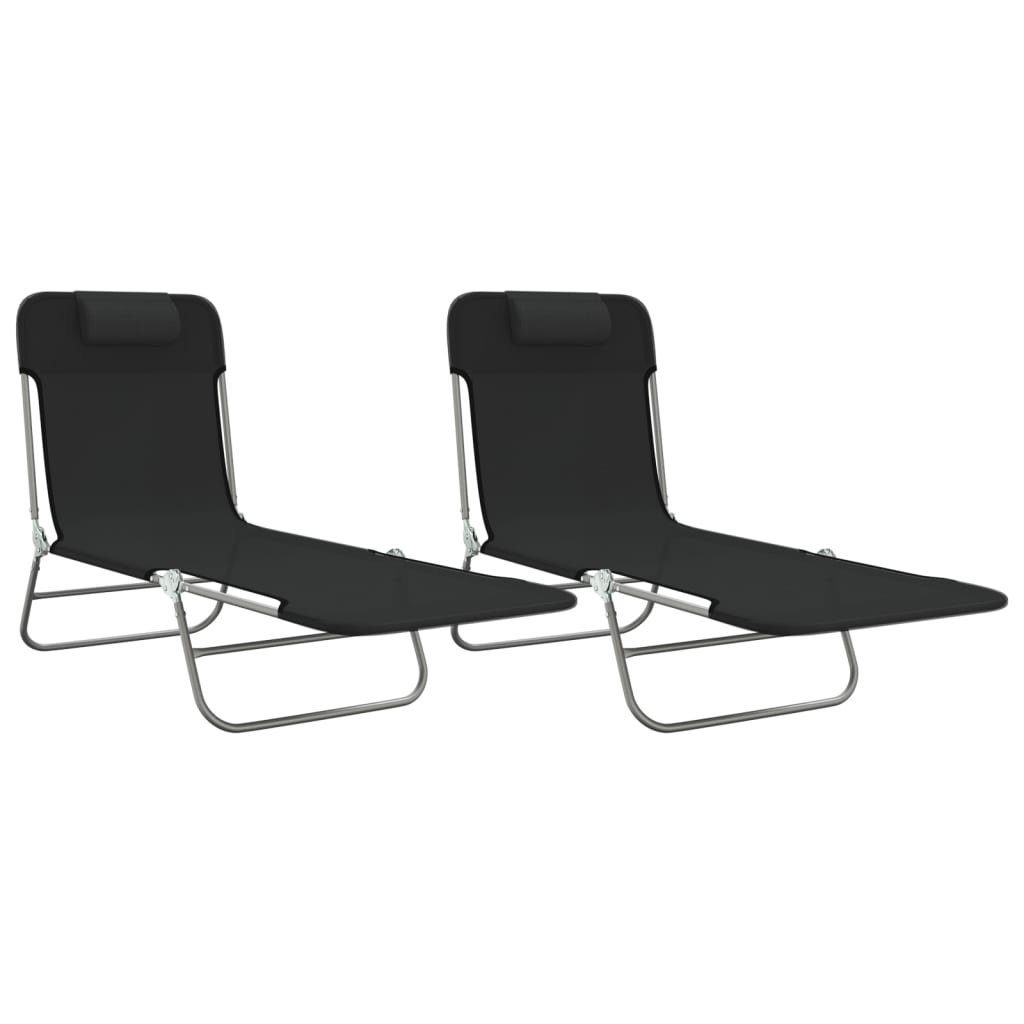 vidaXL Gartenliege Sonnenliegen Klappbar 2 Stk. Schwarz Textilene und Stahl, 2 St.