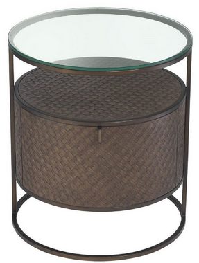 Casa Padrino Beistelltisch Luxus Nachttisch Bronze Ø 50 x H. 56 cm - Runder Beistelltisch mit Schublade und Glasplatte - Luxus Schlafzimmermöbel