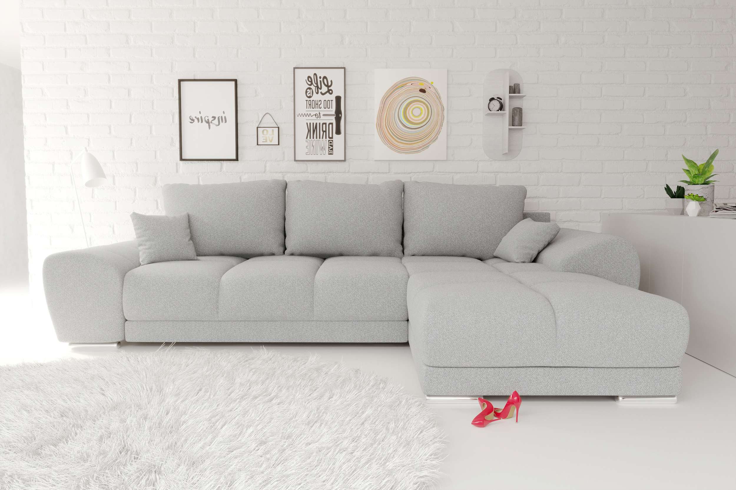 99rooms Ecksofa Antalya, Sofa L-Form, Eckcouch, mit Rückenkissen, Schlaffunktion, Strukturstoff NEVE