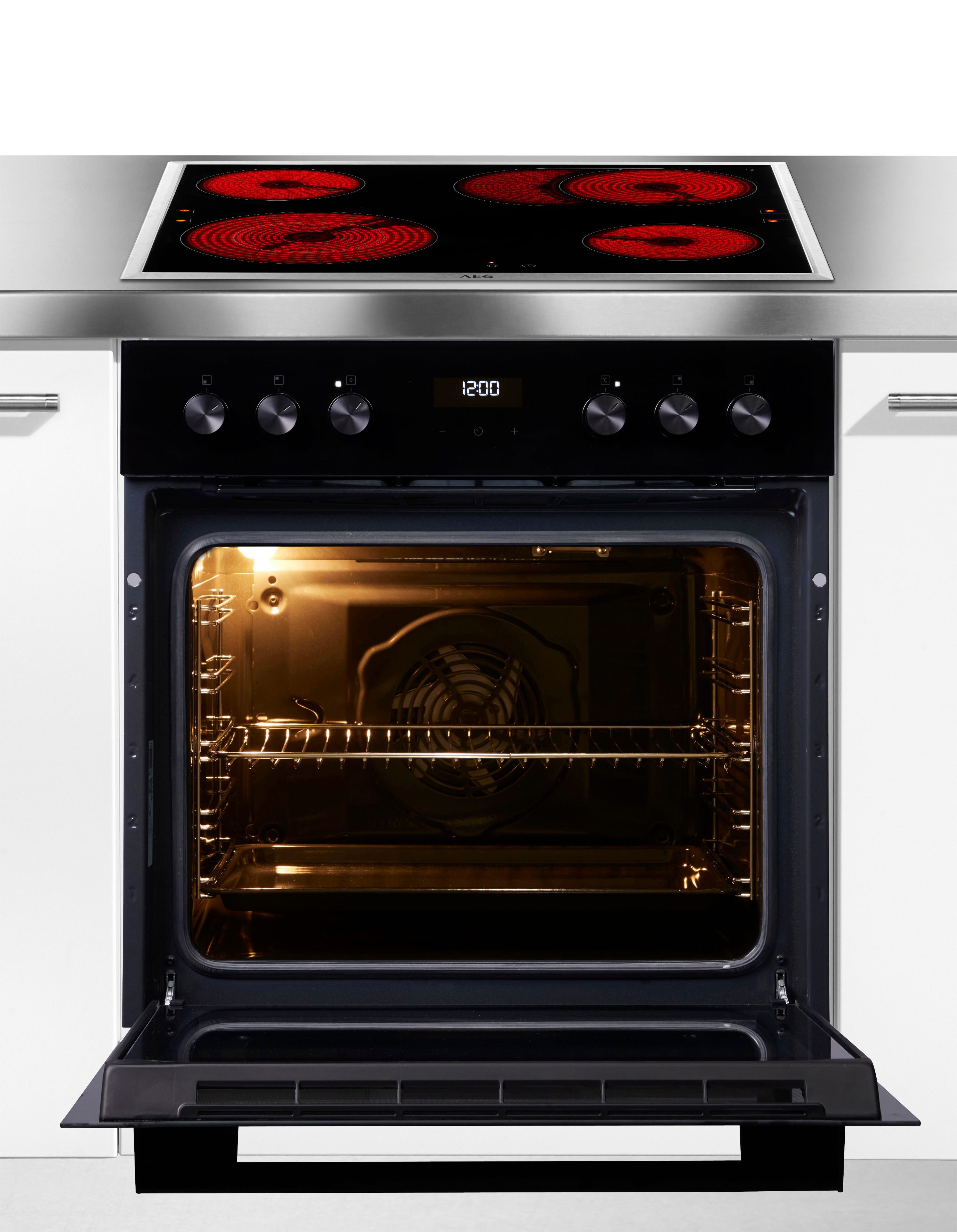AEG Elektro-Herd-Set Serie 5000 HH24HSB, Aqua Clean, Gleichmäßiges Garen auf 3 Ebenen, TouchTimer, Kochfeld mit Bräterzone