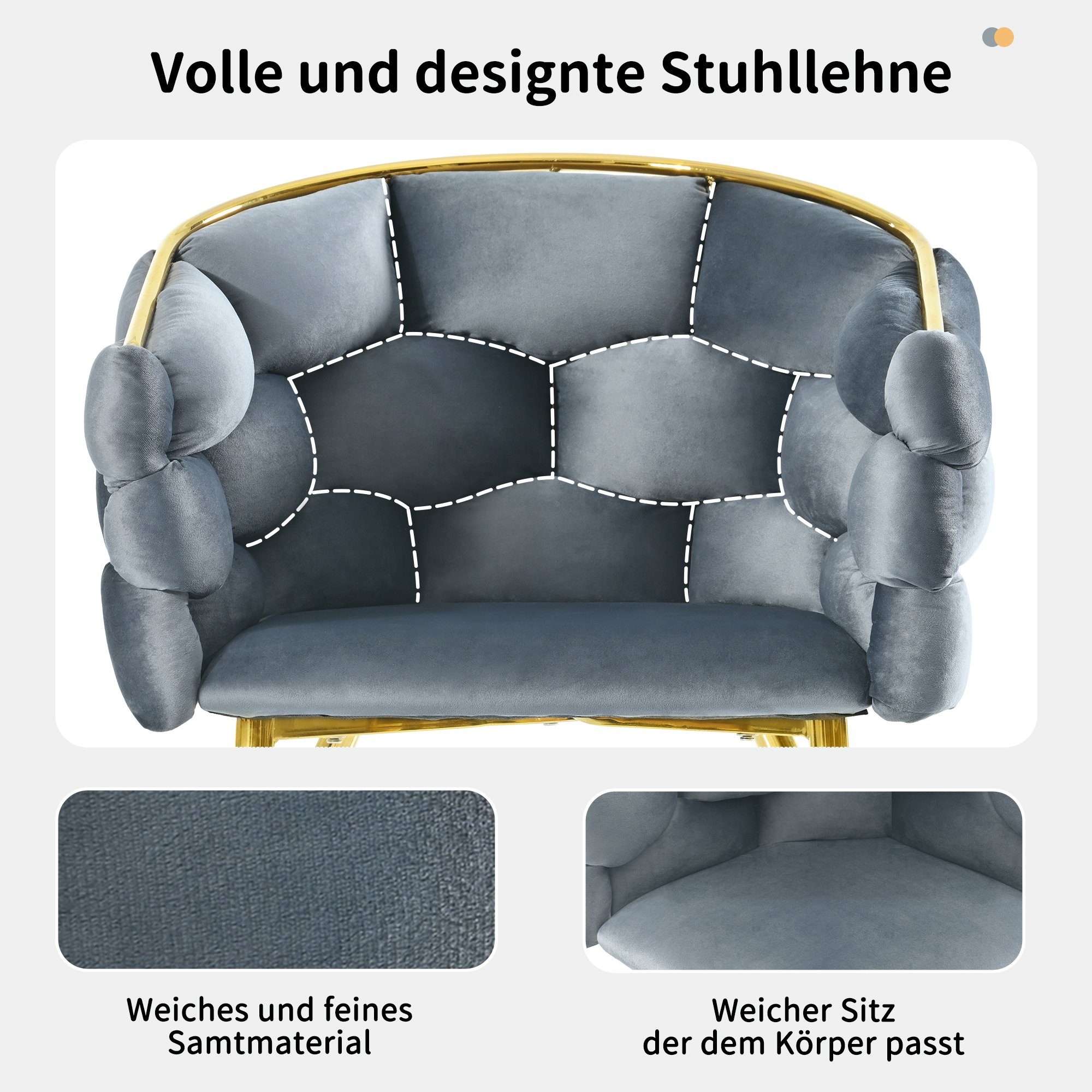 Polsterstuhl und Armlehnen mit OKWISH Grua Stühle Rückenlehne Bubble St), (1 Stühle, Stühle mit Grau Metallbeinen,