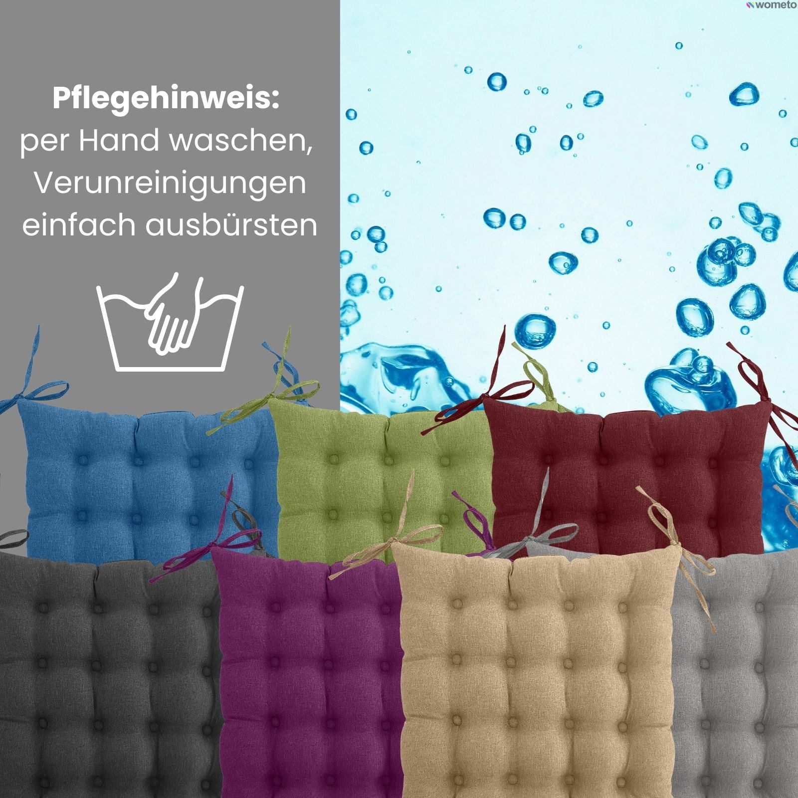 wometo Stuhlkissen Prime 40x40, OEKO-TEX®, Sitzkissen mit Steppung & Bändern – Bild 5 von 5