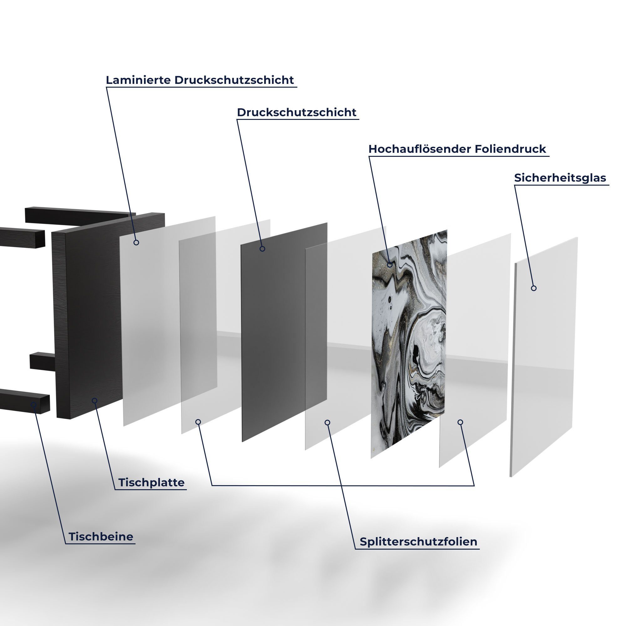 Beistelltisch Schwarz Couchtisch DEQORI Marmordekor', Glastisch Glas 'Aufwendiger modern