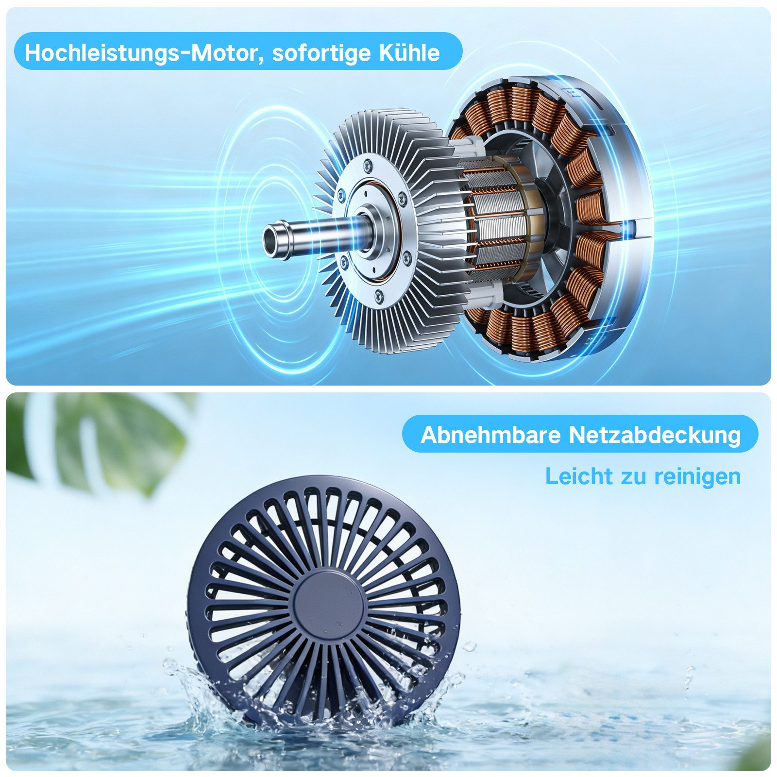 skelo Handventilator Kleiner faltbarer tragbarer USB-Handventilator mit 6 Stufen, 2400 mAh, Tischventilator mit LED-Anzeige für Zuhause, Büro, Reisen und Outdoor