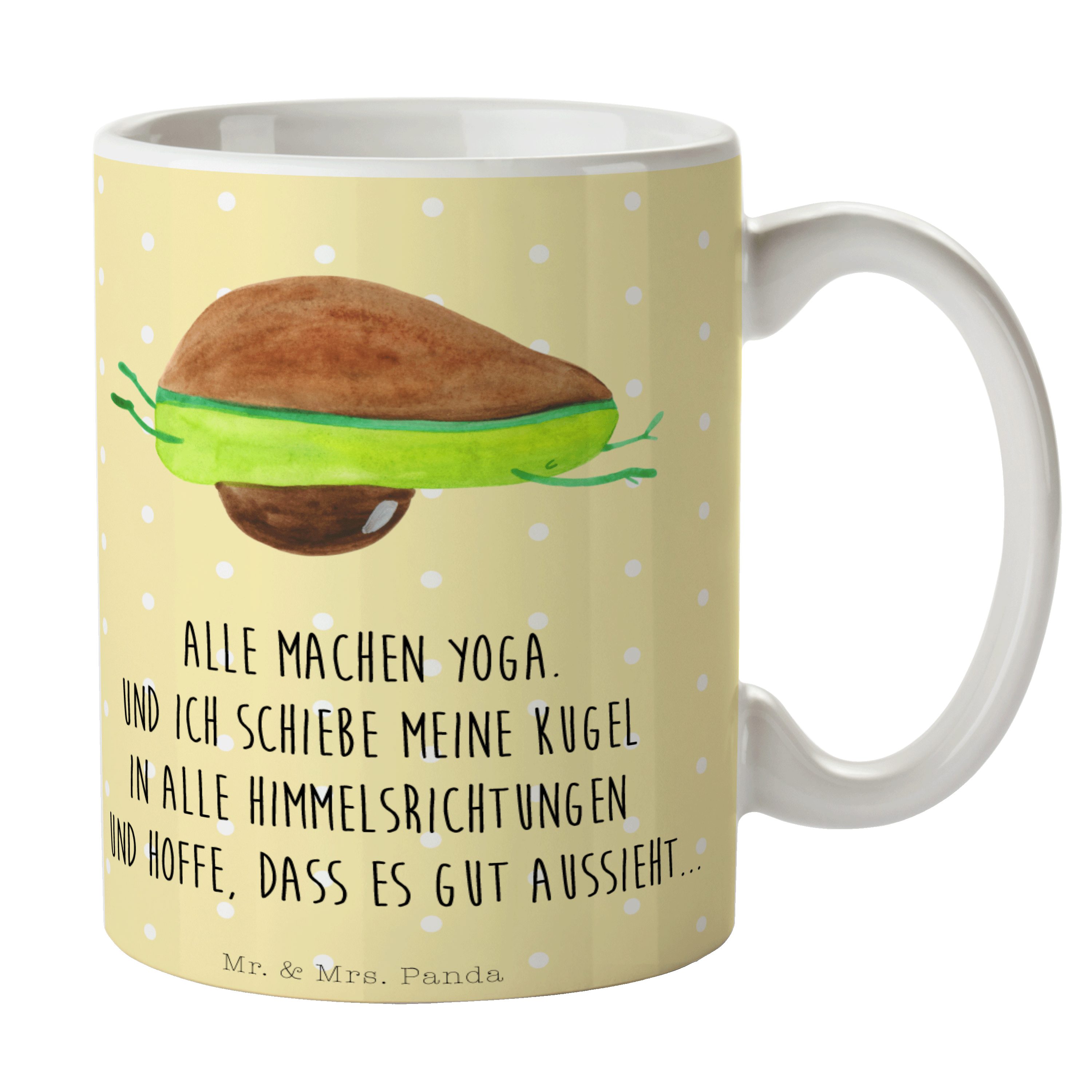 Mr. & Mrs. Panda Tasse Avocado Yoga - Gelb Pastell - Geschenk, Vegan, Veggie, Tasse, unsport, Keramik