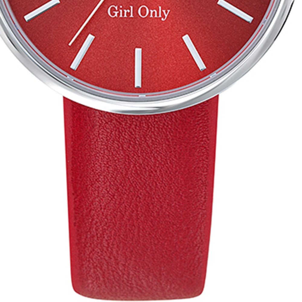 Girl Only Quarzuhr Girl Only Damen Armbanduhr rot, (Analoguhr), Damenuhr GO rot, mittel (ca. 32mm) Lederarmband, Casual-Style