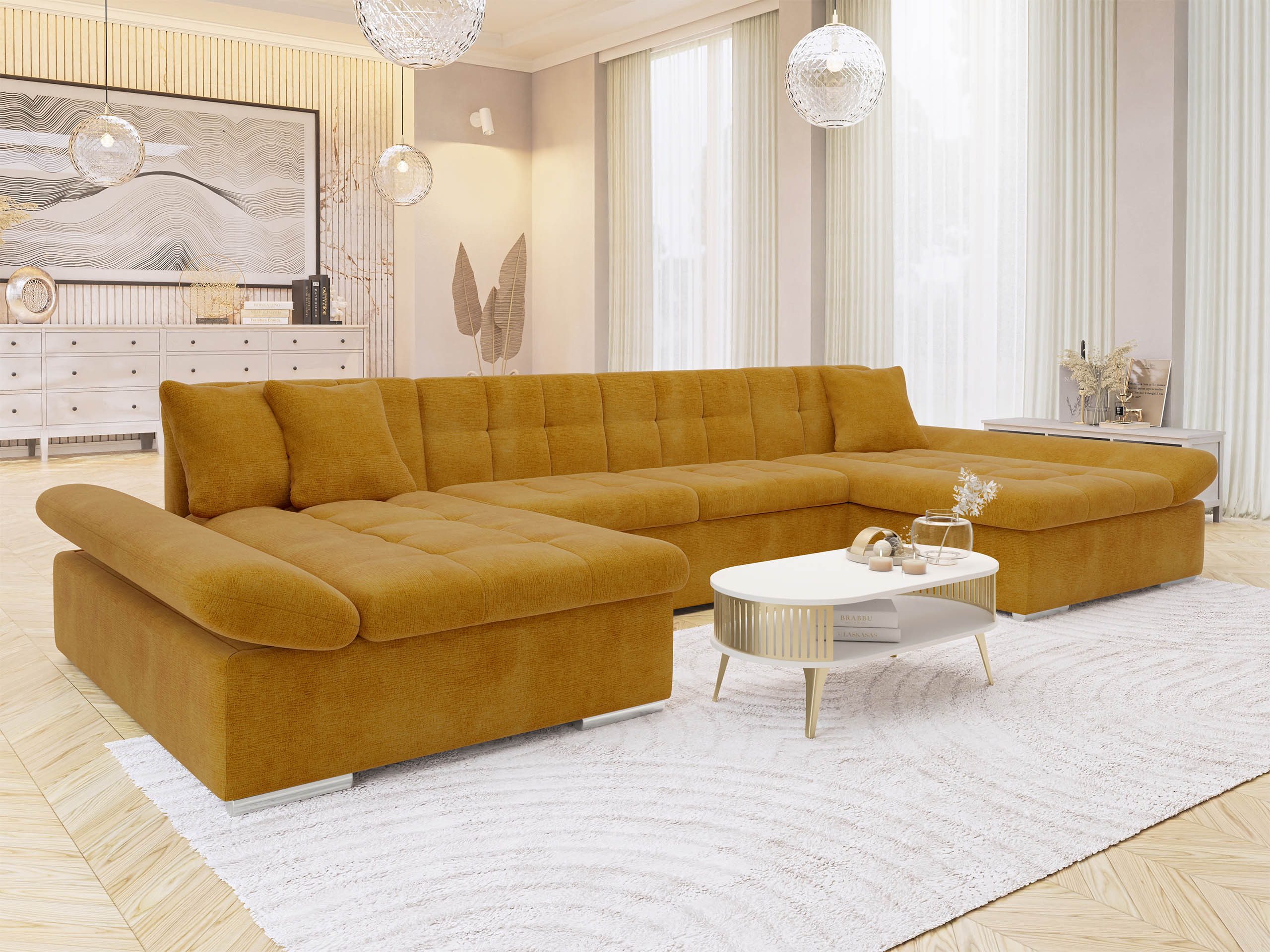 MIRJAN24 Wohnlandschaft Alia, zwei Bettkästen und Schlaffunktion, mit Regulierbare Armlehnen, U-Form, 360x160x75 cm