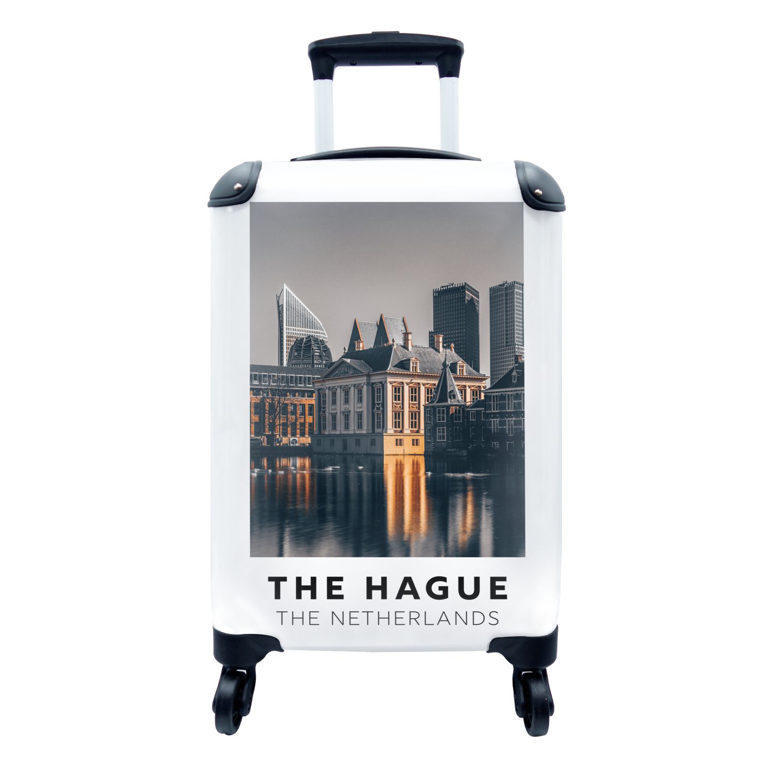 MuchoWow Handgepäckkoffer Niederlande - Den Haag - Architektur - Wasser, 4 Rollen, Reisetasche mit rollen, Handgepäck für Ferien, Trolley, Reisekoffer