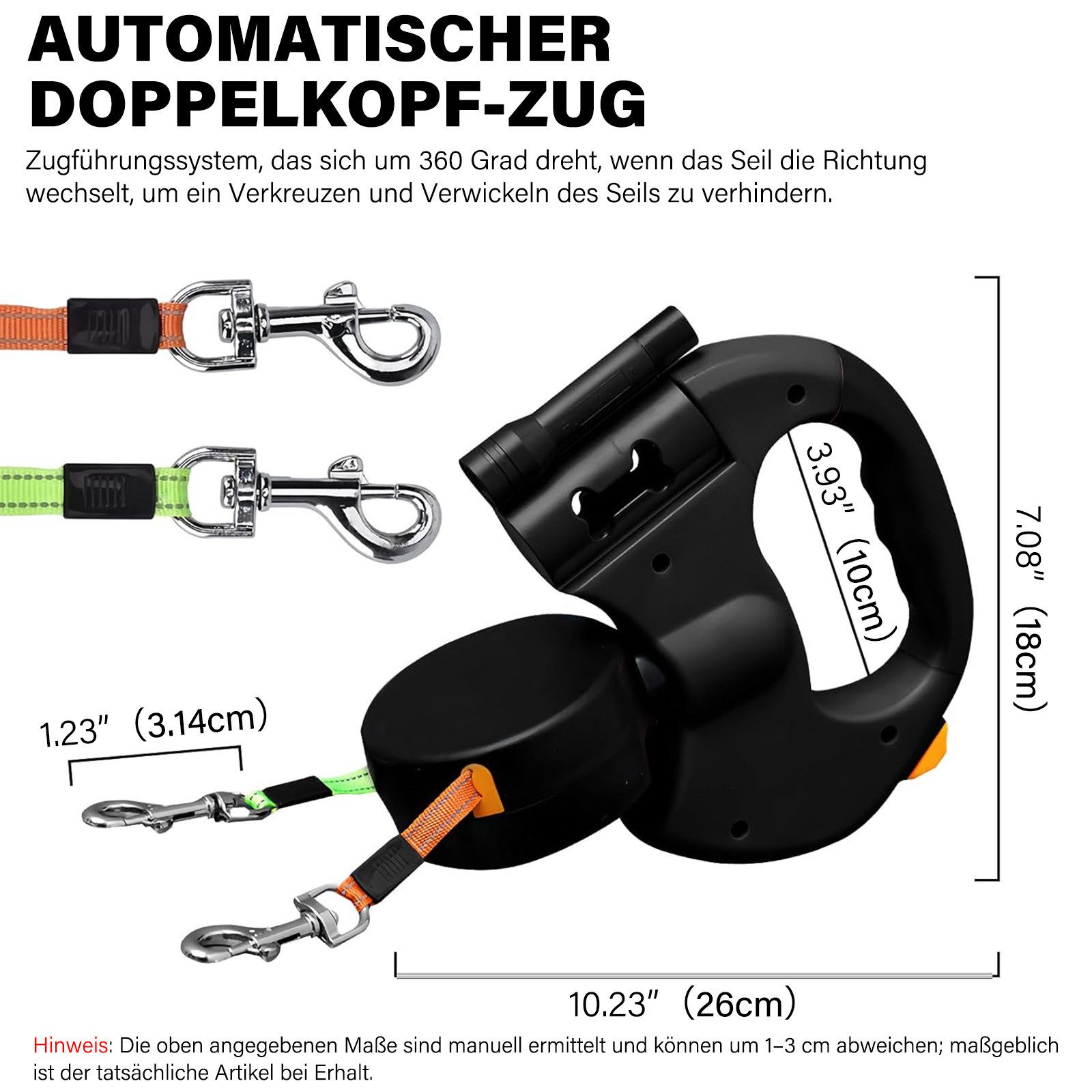 MOPUEA Führleine Hundeleine Doppelleine für 2 Hunde, Flexible Einziehbare Hundeleine, (1-tlg)