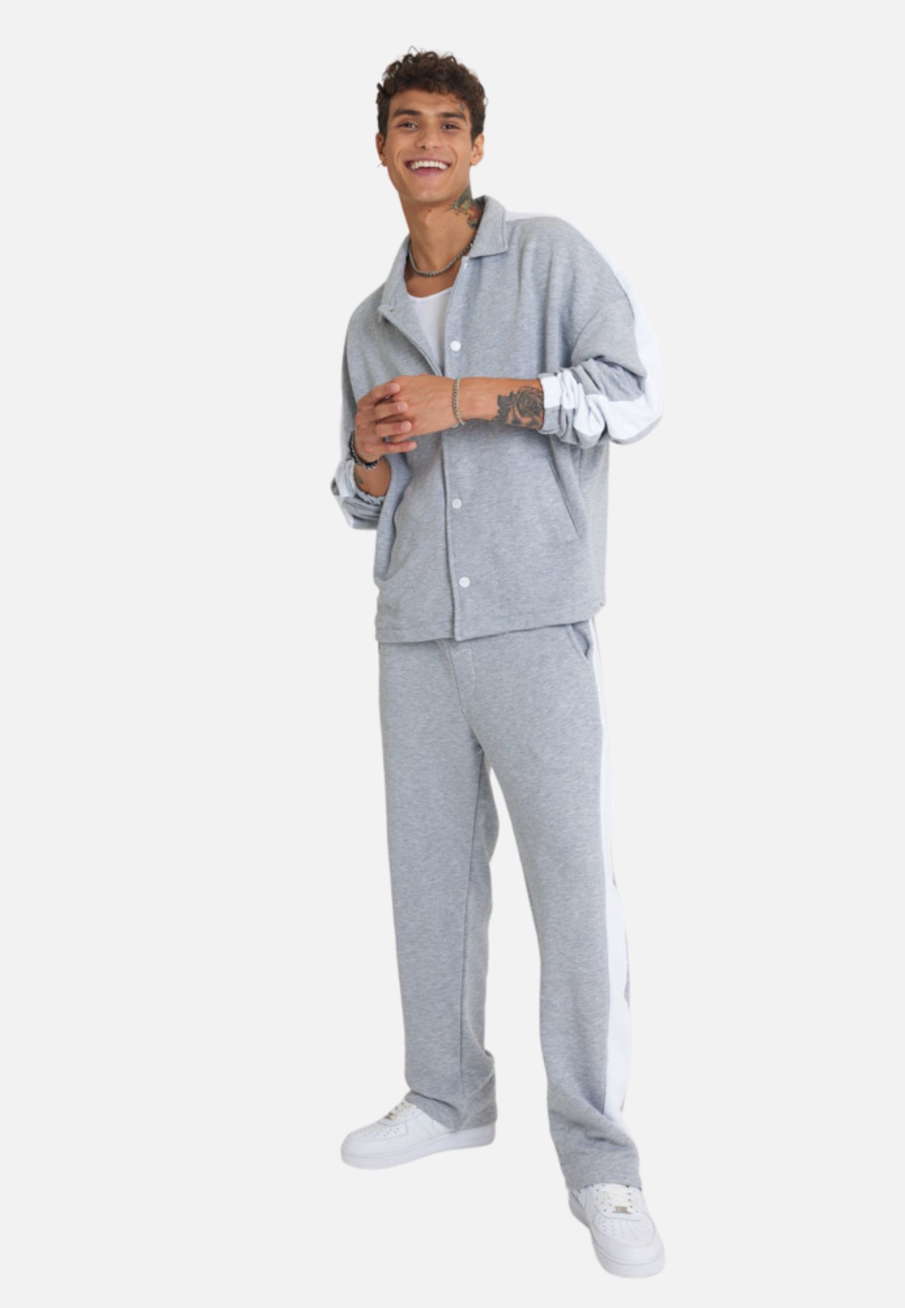 COFI Casuals Stripe Grau Set Jogginganzug Jacke Hose mit Streifen Jogginganzug
