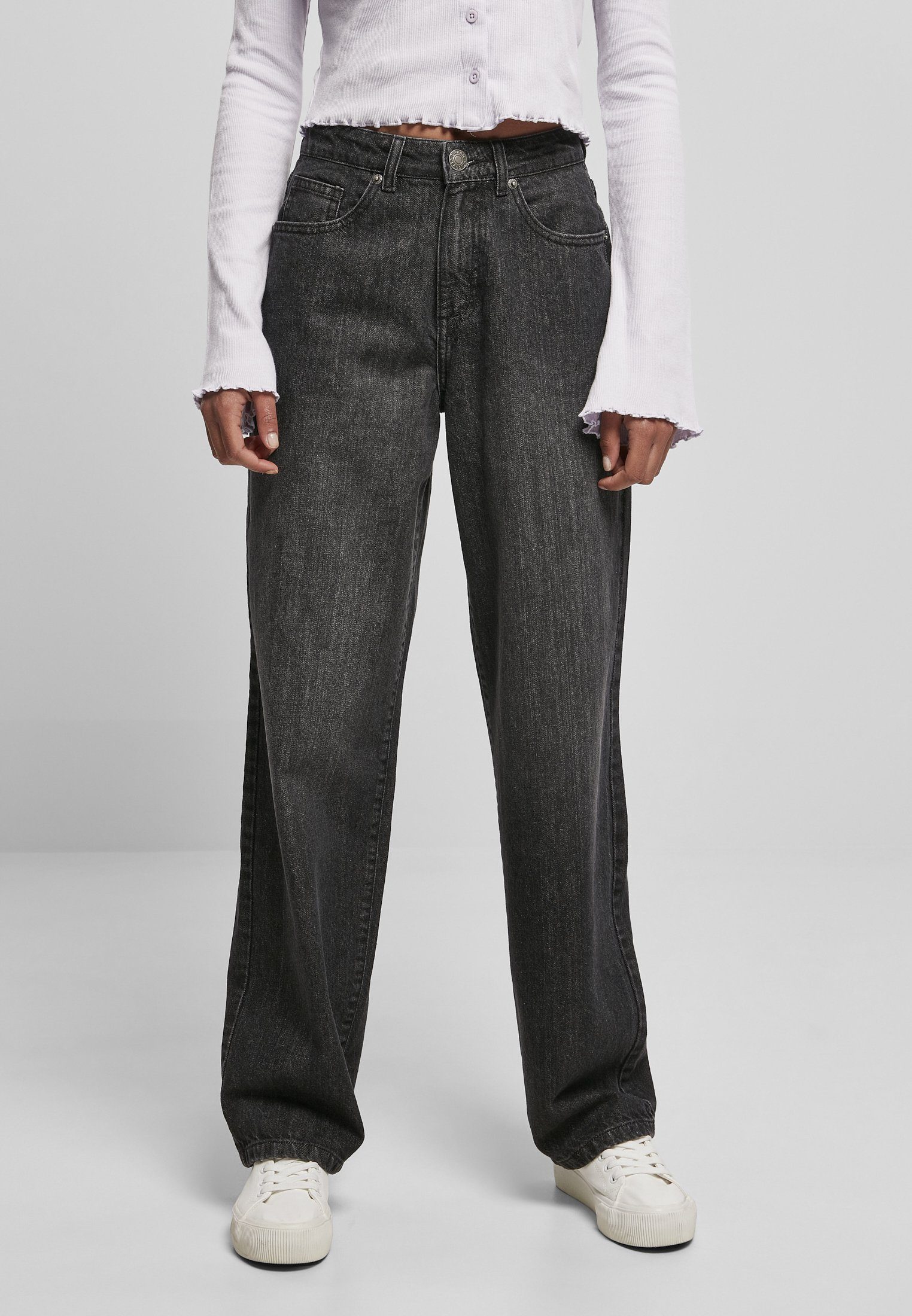 URBAN CLASSICS Bequeme Jeans Damen Ladies High Waist 90´S Wide Leg Denim Pants (1-tlg) blackwashed
