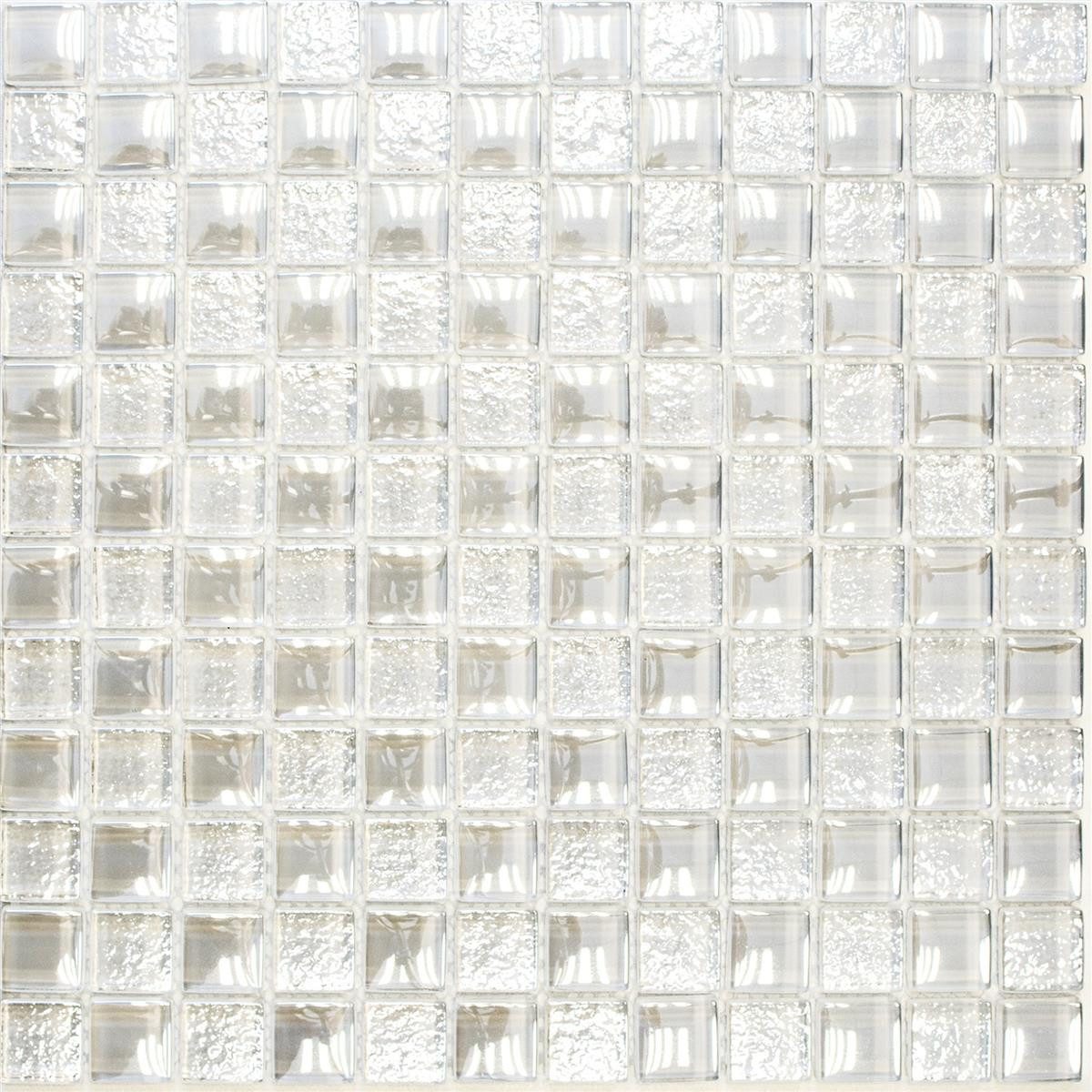 Mosafil Mosaikfliesen Glasmosaik Fliesen Nikolski Lüster, Glas 30.000x30.000, weiß, Verlegefertig auf ein Netz geklebt - Frostsicher - Wasserfest