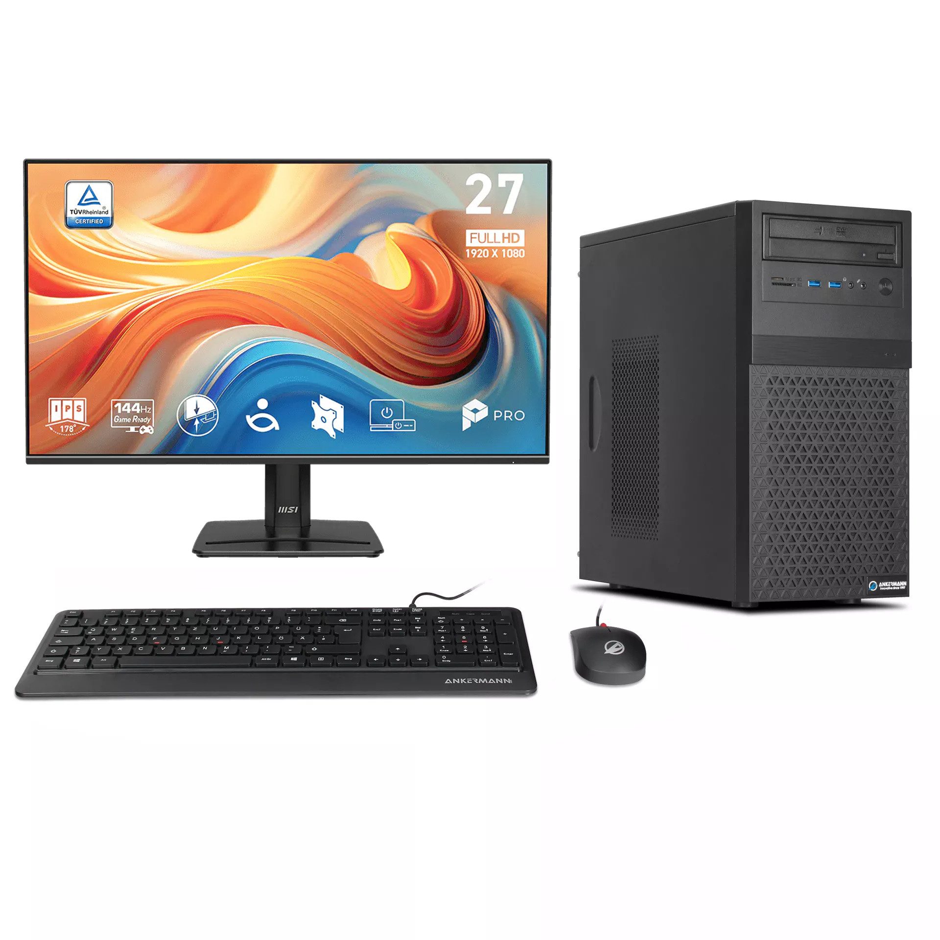 ANKERMANN-PC Business Office Work Komplett Set PC-Set (Intel Core i5 14400F, GeForce GT 710, 16 GB RAM, 1000 GB SSD, Luftkühlung)