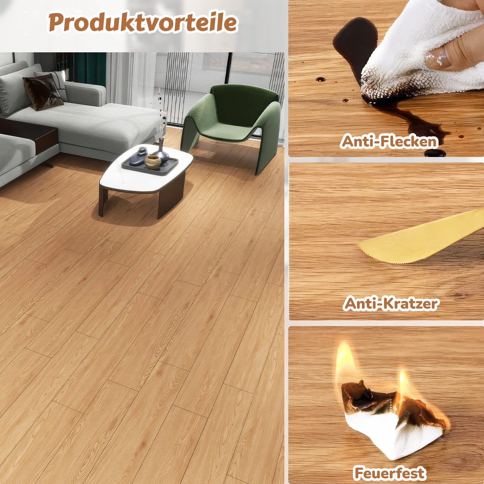 BlingBin Vinylboden 36 Stück PVC Bodenbelag Vinylboden Selbstklebend mit Holz-Effekt, 36er Set, Warm Oak, 91.4 x 15.24 cm, 36 Vinyl Fliesen-ca.5m², Klebefliesen – Bild 4 von 5