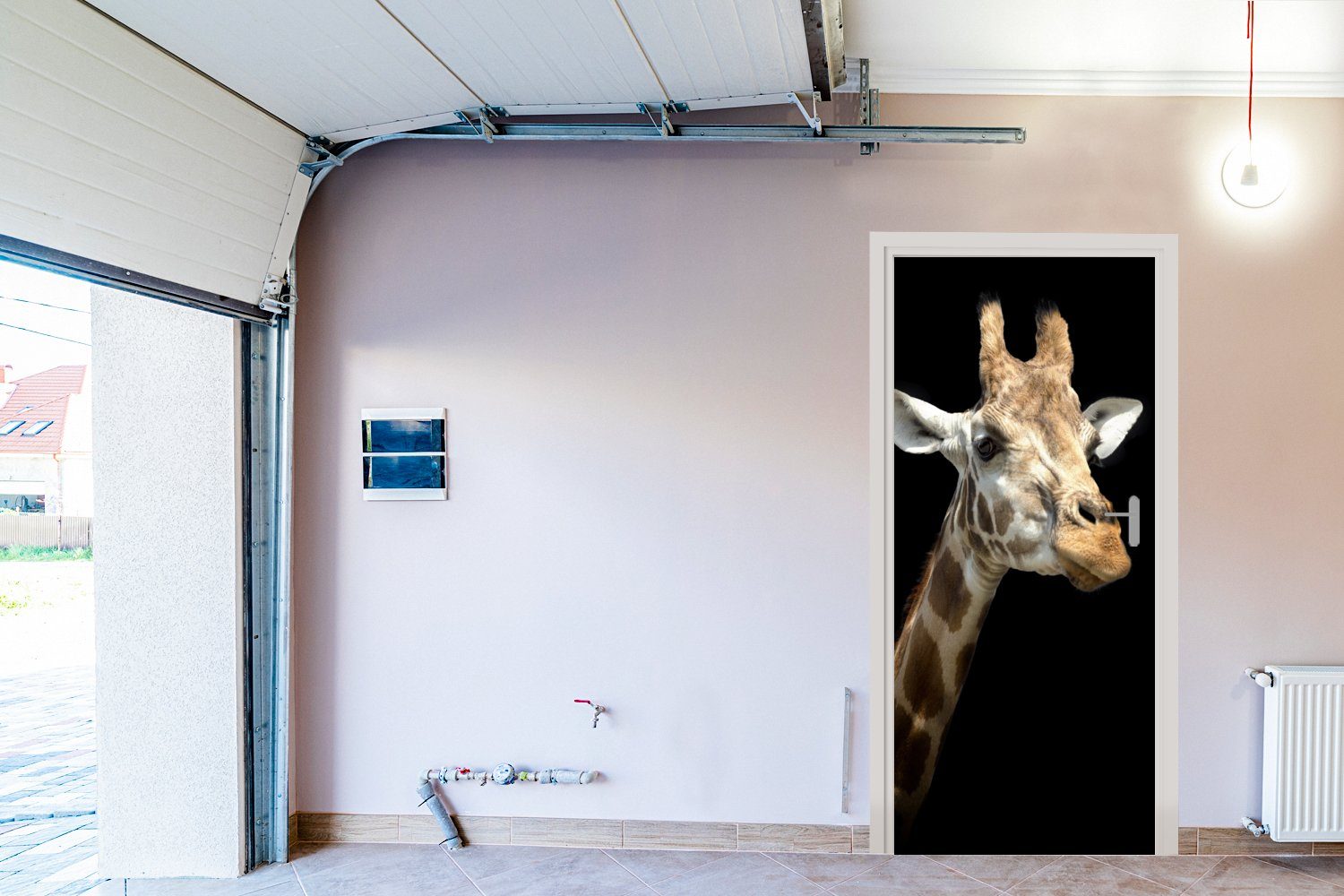MuchoWow Türtapete Giraffenkopf für schwarzen 75x205 (1 Matt, Hintergrund, Türaufkleber, Fototapete St), für bedruckt, cm Tür