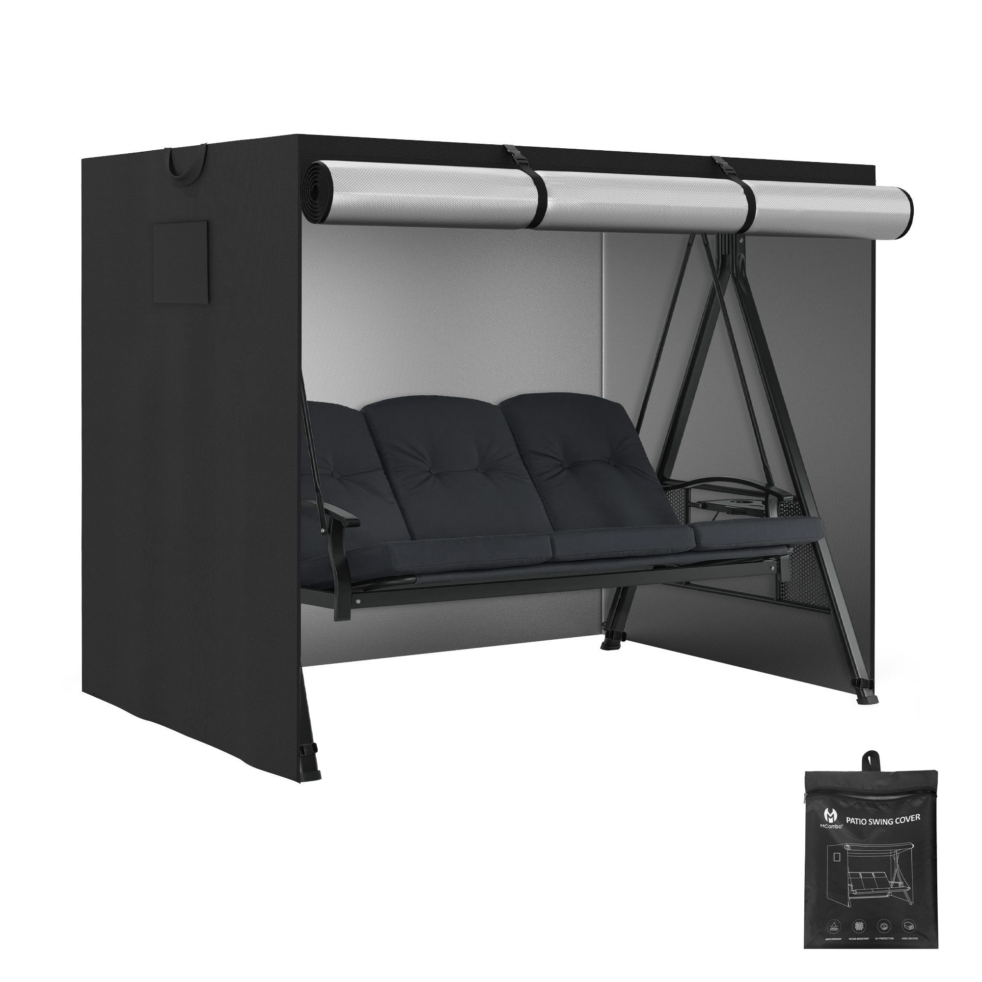 MCombo Sonnenschirm-Schutzhülle M MCombo Hollywoodschaukel Abdeckung 4001/4002 (Oxford, Schwarz), Abdeckplane Wasserdicht & UV-Beständig