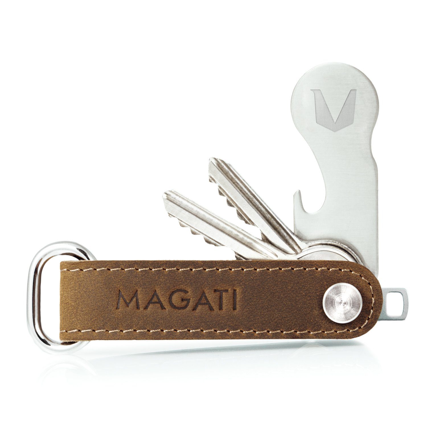 MAGATI Schlüsseltasche Key Organizer aus Echtleder, Schlüsseletui für 1-7 Schlüssel (Inkl. Geschenkbox, Einkaufswagenlöser, Flaschenöffner, Profiltiefenmesser), Key Holder mit Schlüsselfundservice für Damen & Herren Vintage Braun