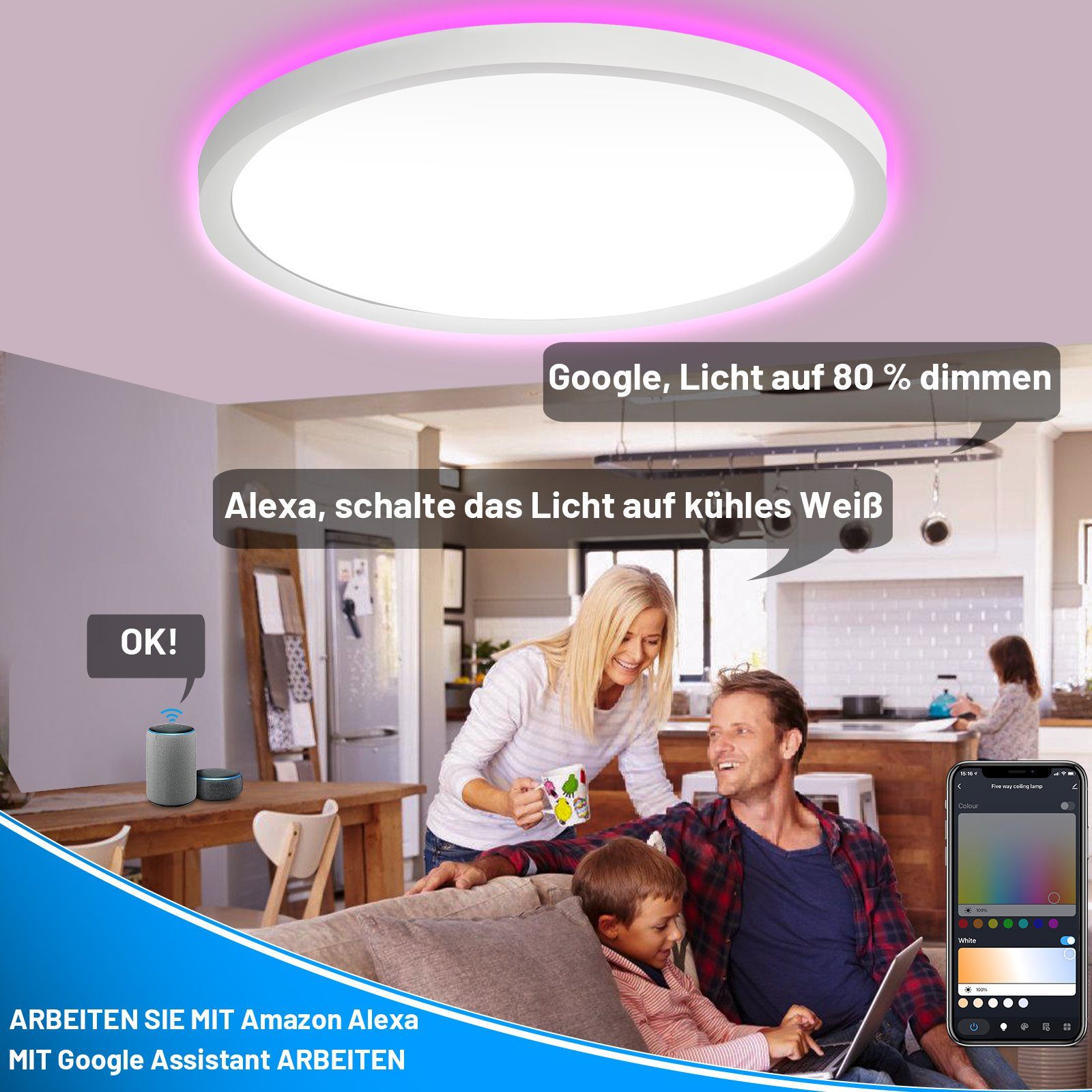 Deckenleuchte LED WIFI BACKLIGHT Gimisgu RGB Deckenlampe dimmbar Deckenleuchte 24W