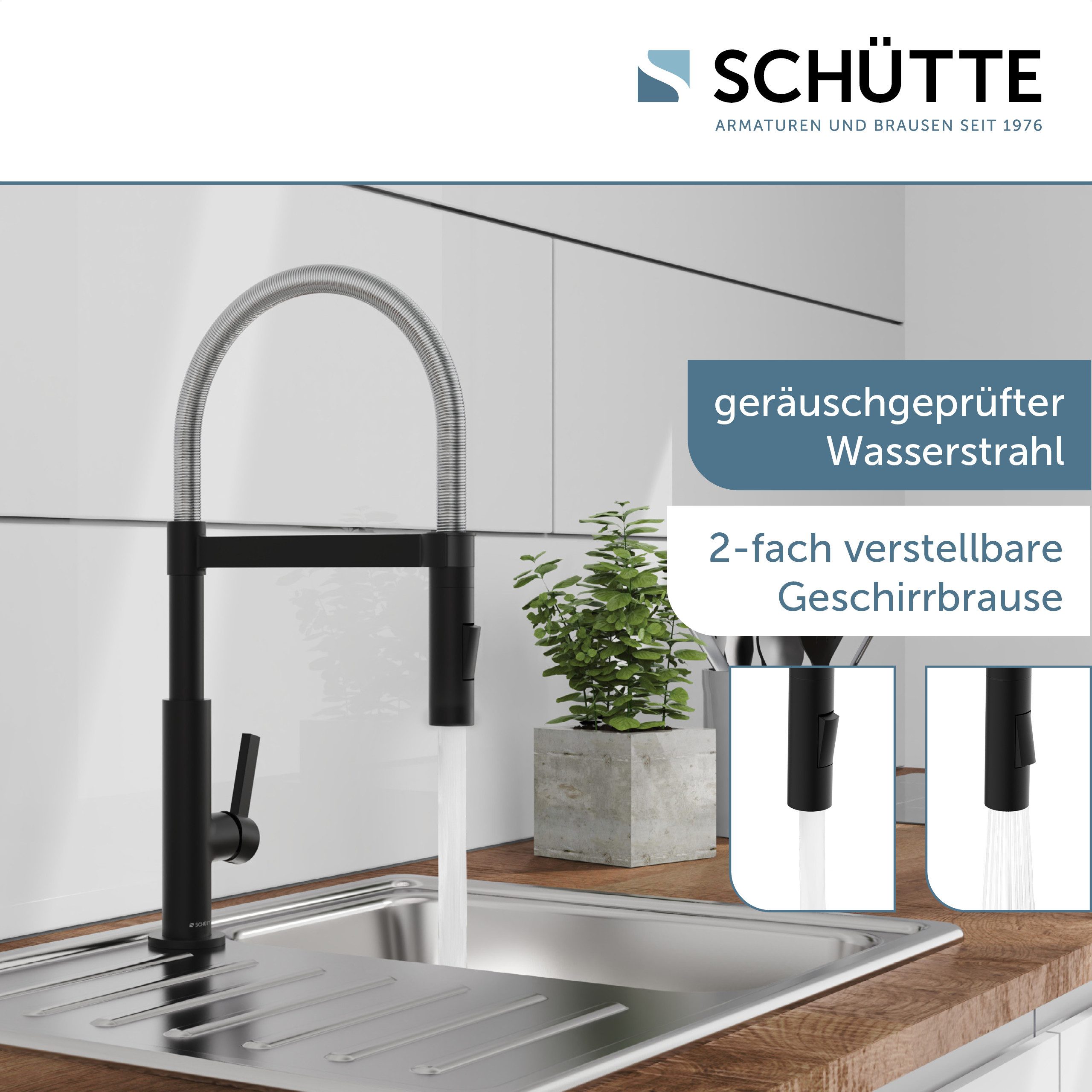 Schütte Spültischarmatur MIAMI energiesparende Cold-Start-Funkt., 360° schwenkbar, 2-fach verstellbar