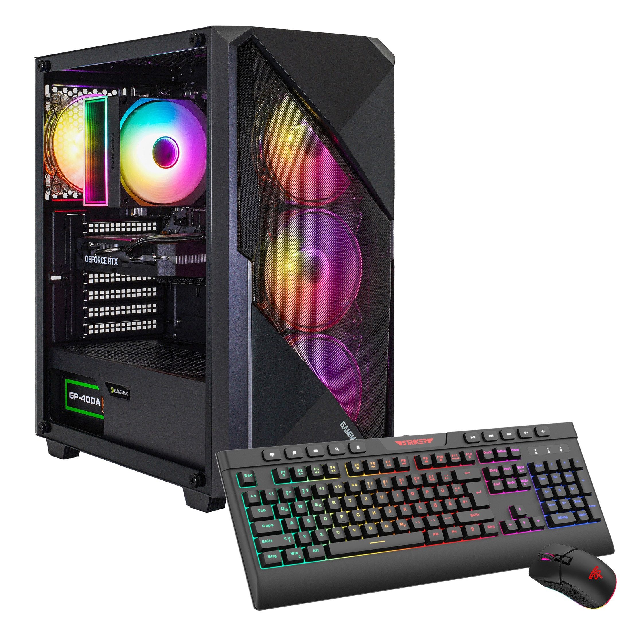 GAMEMAX Striker 7593 AMD Ryzen 5 7500F RTX 5060 32GB DDR5 1TB SSD Gaming-PC (AMD Ryzen 5 7500F, RTX 5060, 32 GB RAM, 1000 GB SSD, Luftkühlung aktiv, Windows 11, DDR5 RAM)