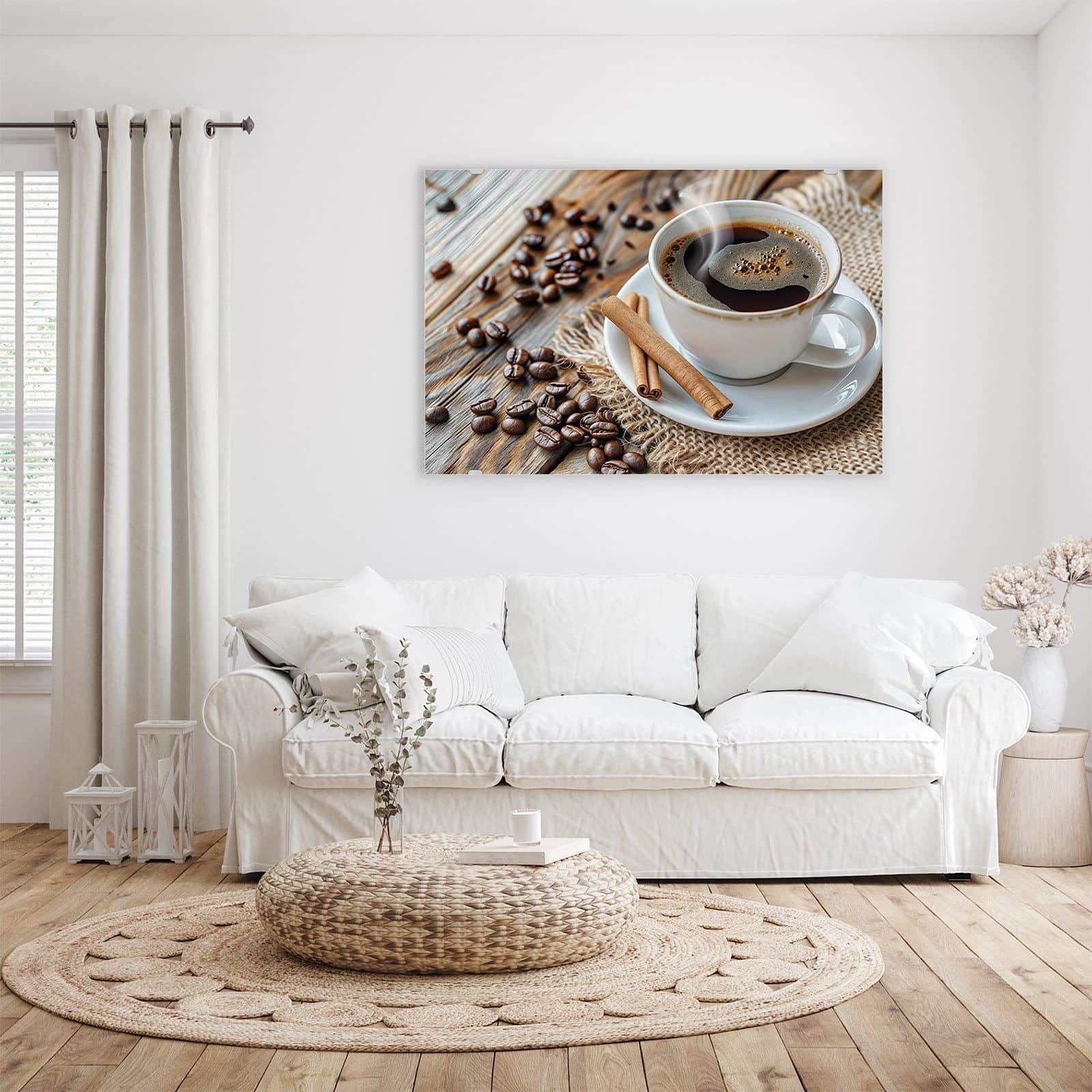 Primedeco Glasbild Wandbild Kaffee und Zimt mit Aufhängung, Kaffee (21 verschiedene Größen, 1 St), Elegante Aufhängung