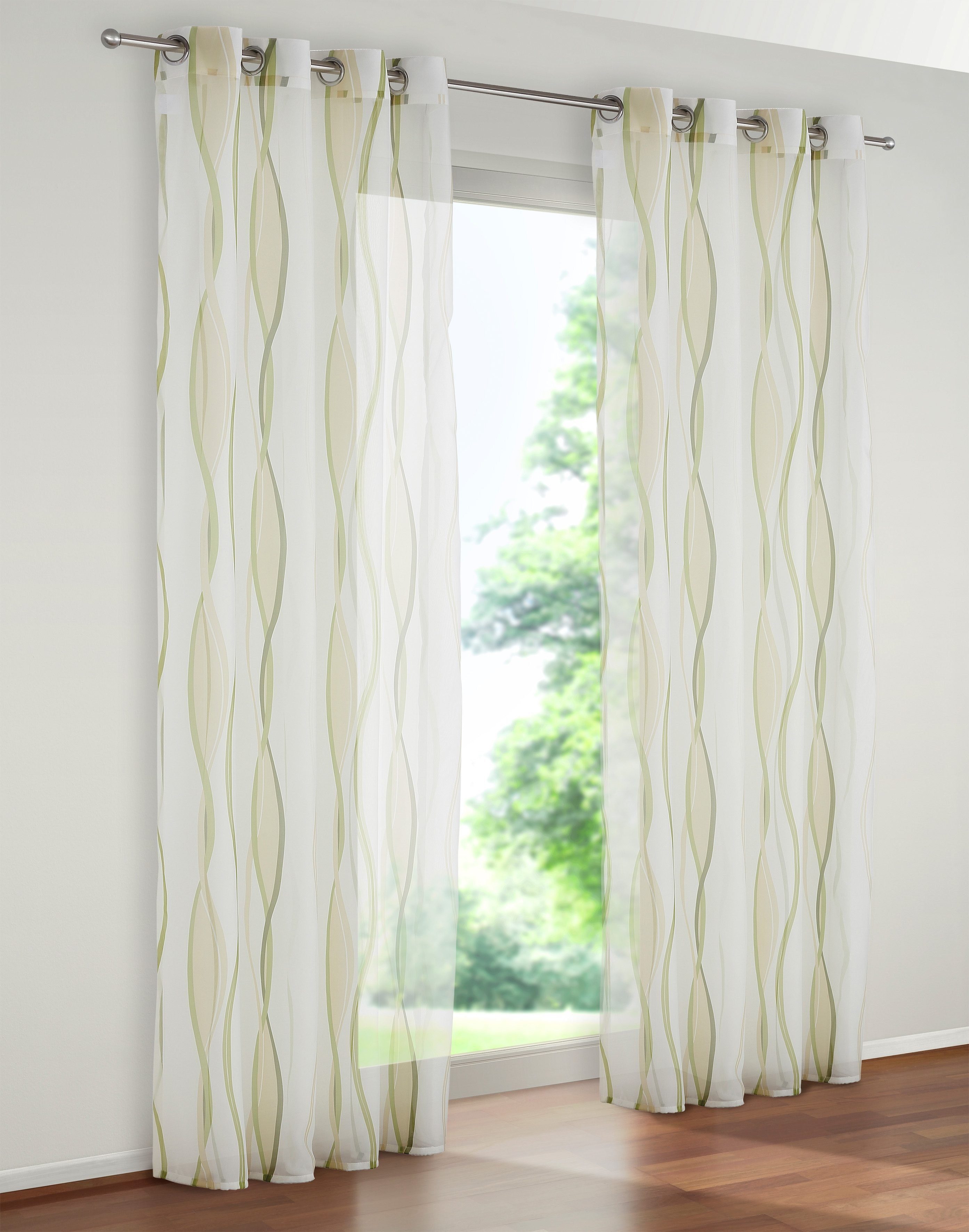 Gardine Dimona, my home, Ösen creme/grün Polyester, transparent, Voile, transparent, Voile, Wellen (2 St), Set, 2-er