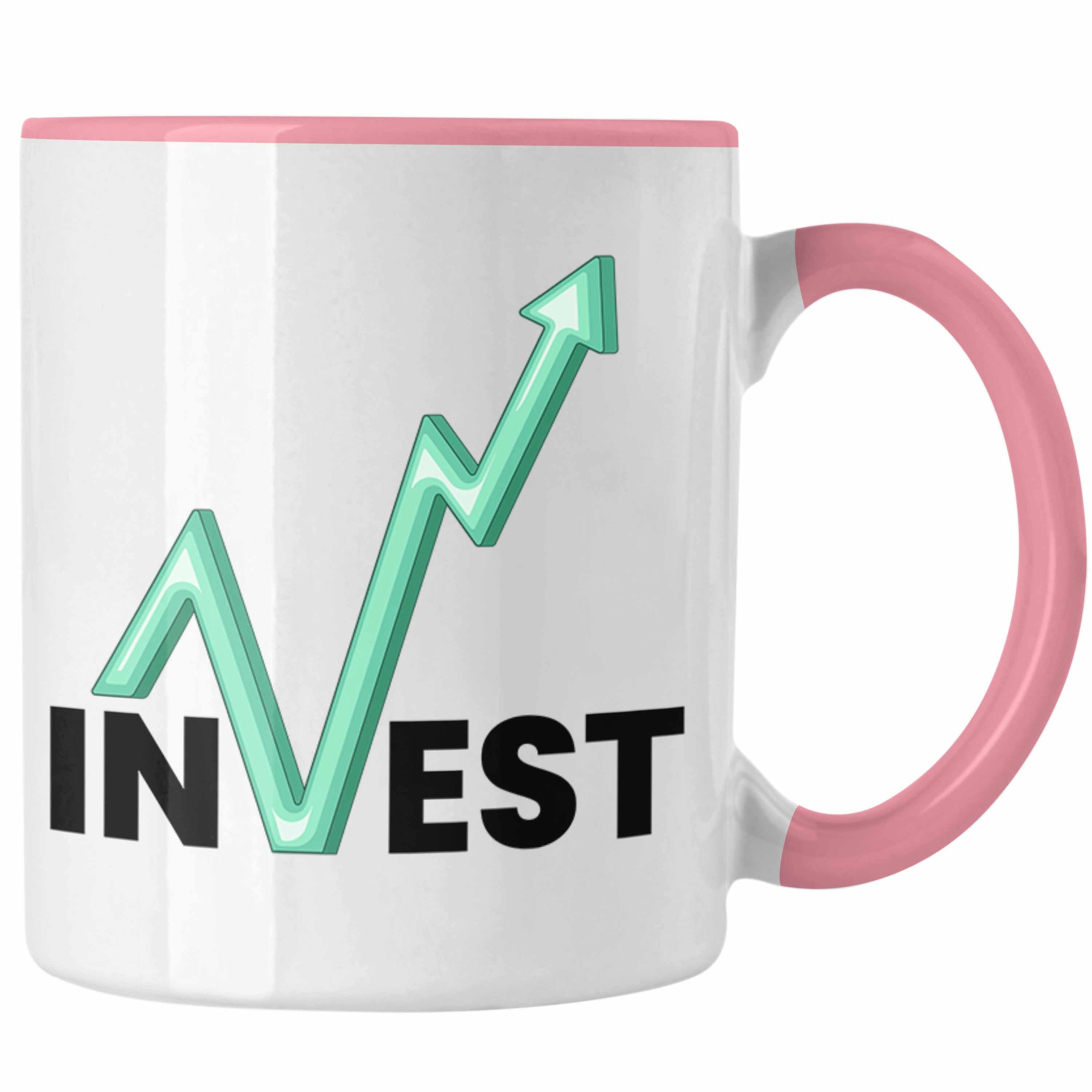 Trendation Tasse "Invest" Tasse Trader und Börsenfans Geschenk für Aktien Investment Li Rosa
